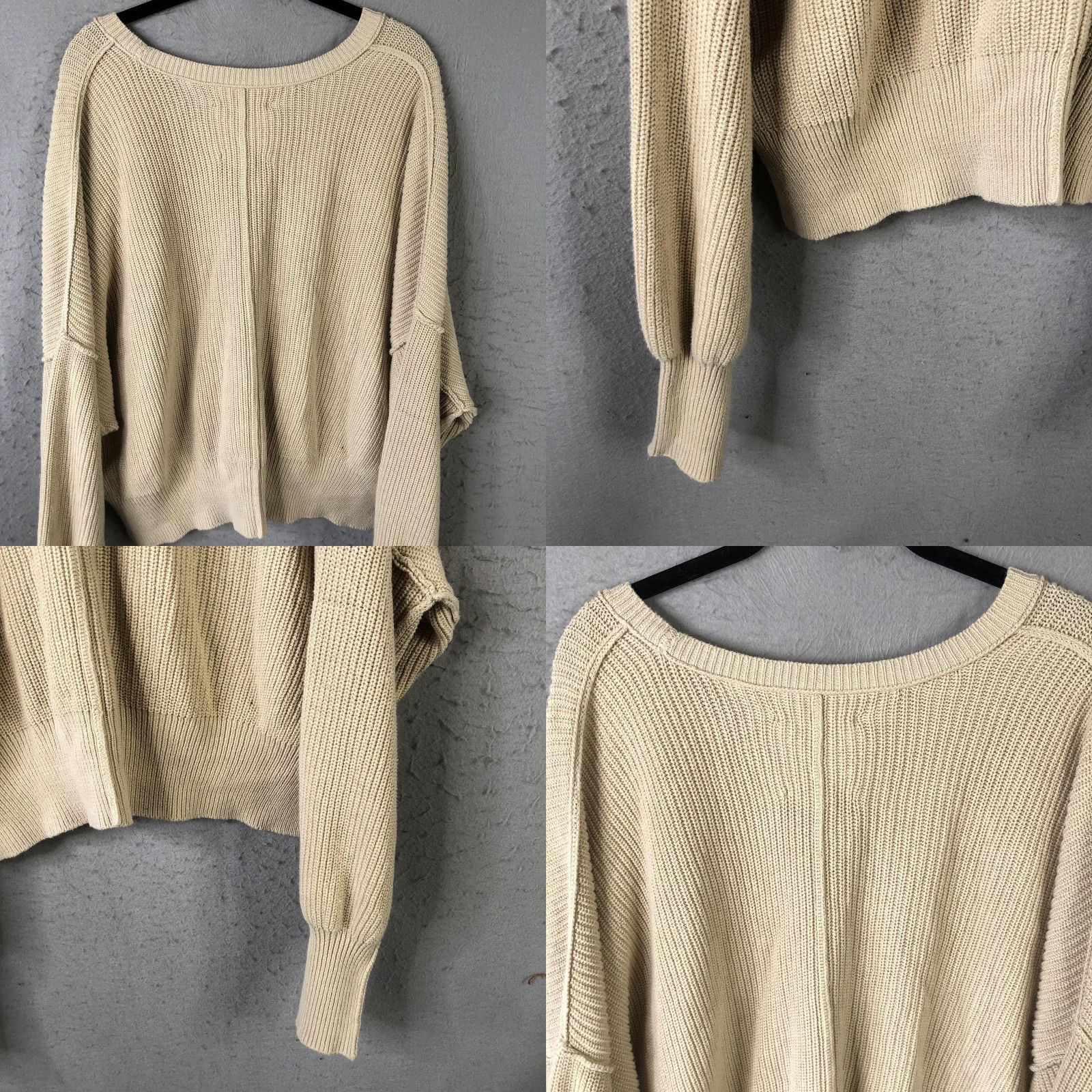 Vintage Aerie Sweater Womens Medium Beige Oversized Dolman Sleeve Boat Neck Pullover Size M / US 6-8 / IT 42-44 - 9 Thumbnail