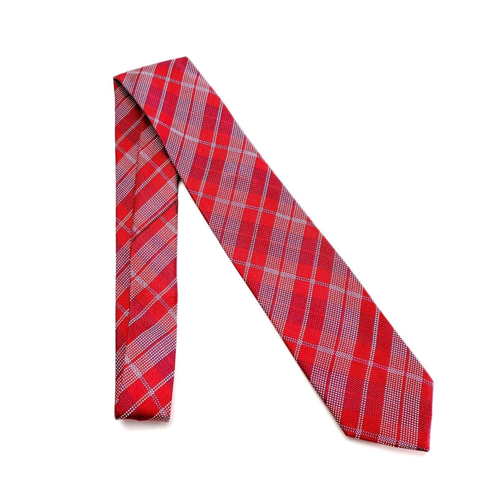 Designer Michelsons Silk Tie Red Plaid Woven Short Skinny Size ONE SIZE - 6 Thumbnail