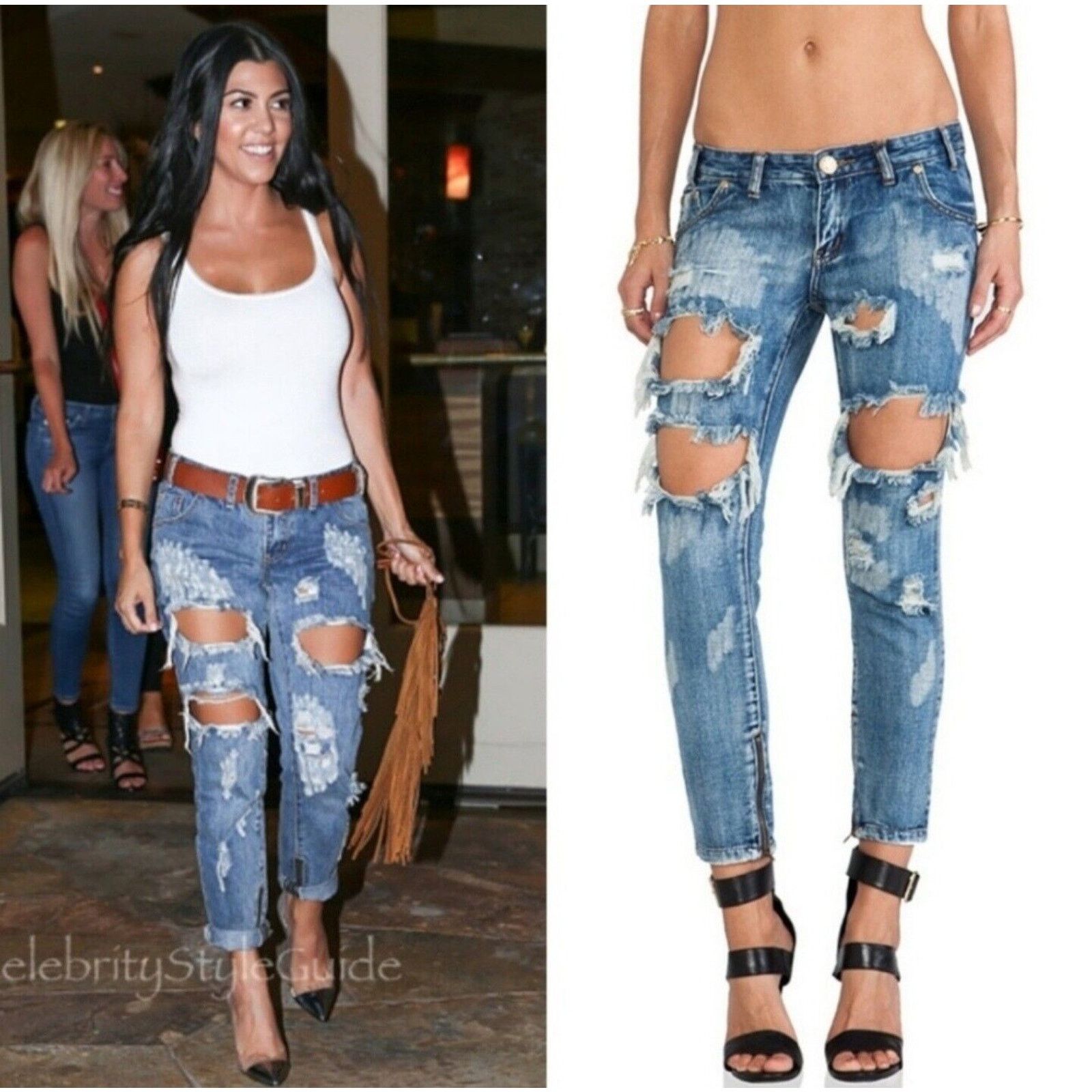 One Teaspoon One Teaspoon Trashed Free Birds Low Waist Distressed 27 W 30 Size 27" / US 4 / IT 40 - 3 Thumbnail