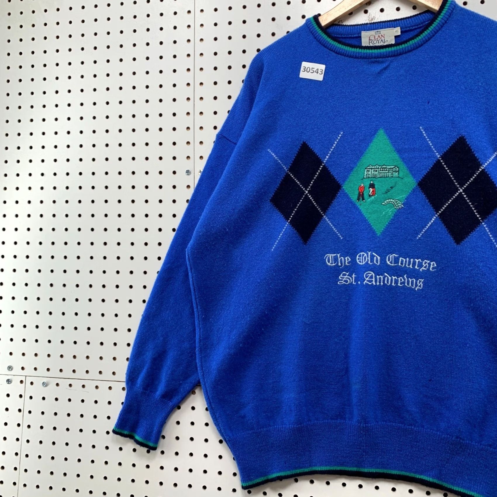 Vintage VTG Clan Royal St Andrews Knit Sweater Mens L Blue 100% Lambswool Crew Neck Pullover Size 42 Large UK Vintage Mens Sweater Size US L / EU 52-54 / 3 - 3 Thumbnail