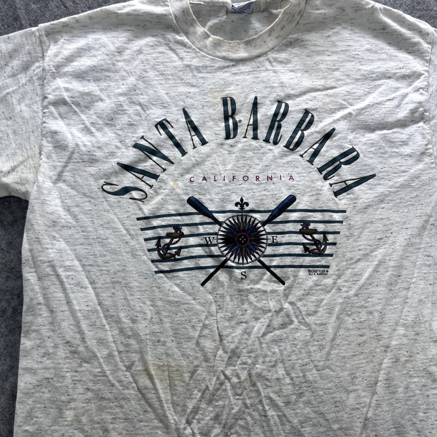 Nautica VINTAGE Santa Barbara Shirt Mens Large White Speckle Nautical Graphic 90s SS y2k Size US L / EU 52-54 / 3 - 2 Thumbnail