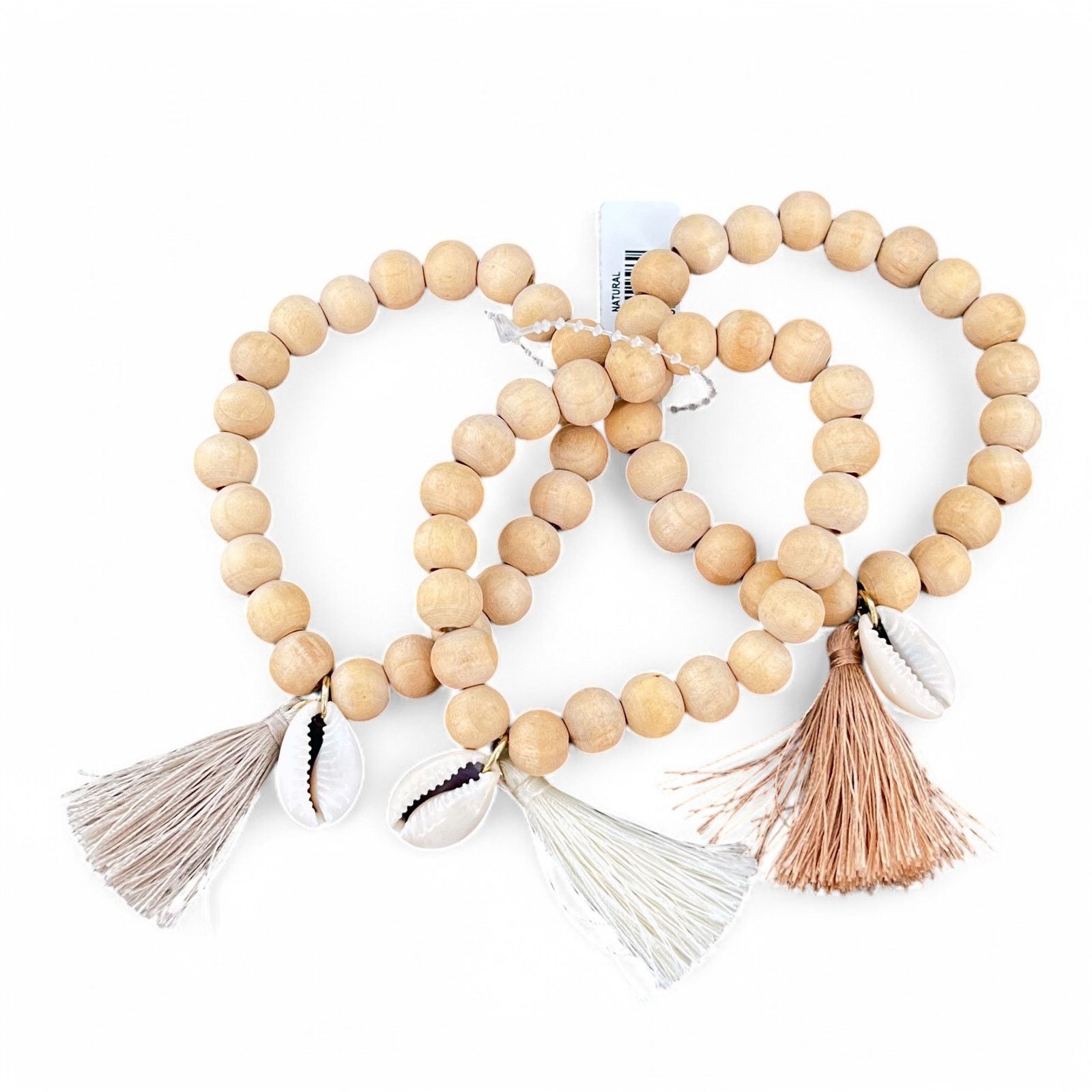Other Wooden Bead Stretch Bracelet Cowrie Shell Tassel Boho x3 Size ONE SIZE - 2 Thumbnail