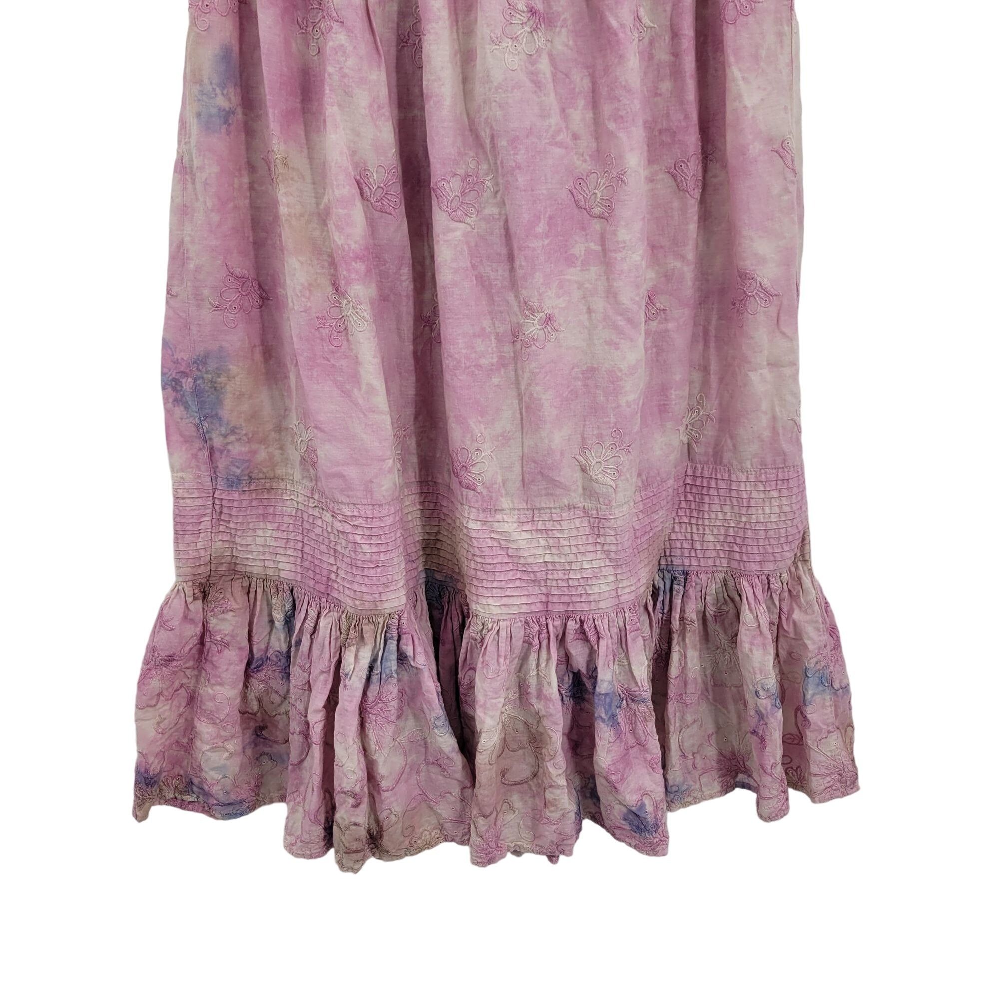 Anthropologie Anthropologie Maxi Skirt S Pink Cotton Tie-Dyed Tiered Embro Size 26" / US 2 / IT 38 - 8 Thumbnail