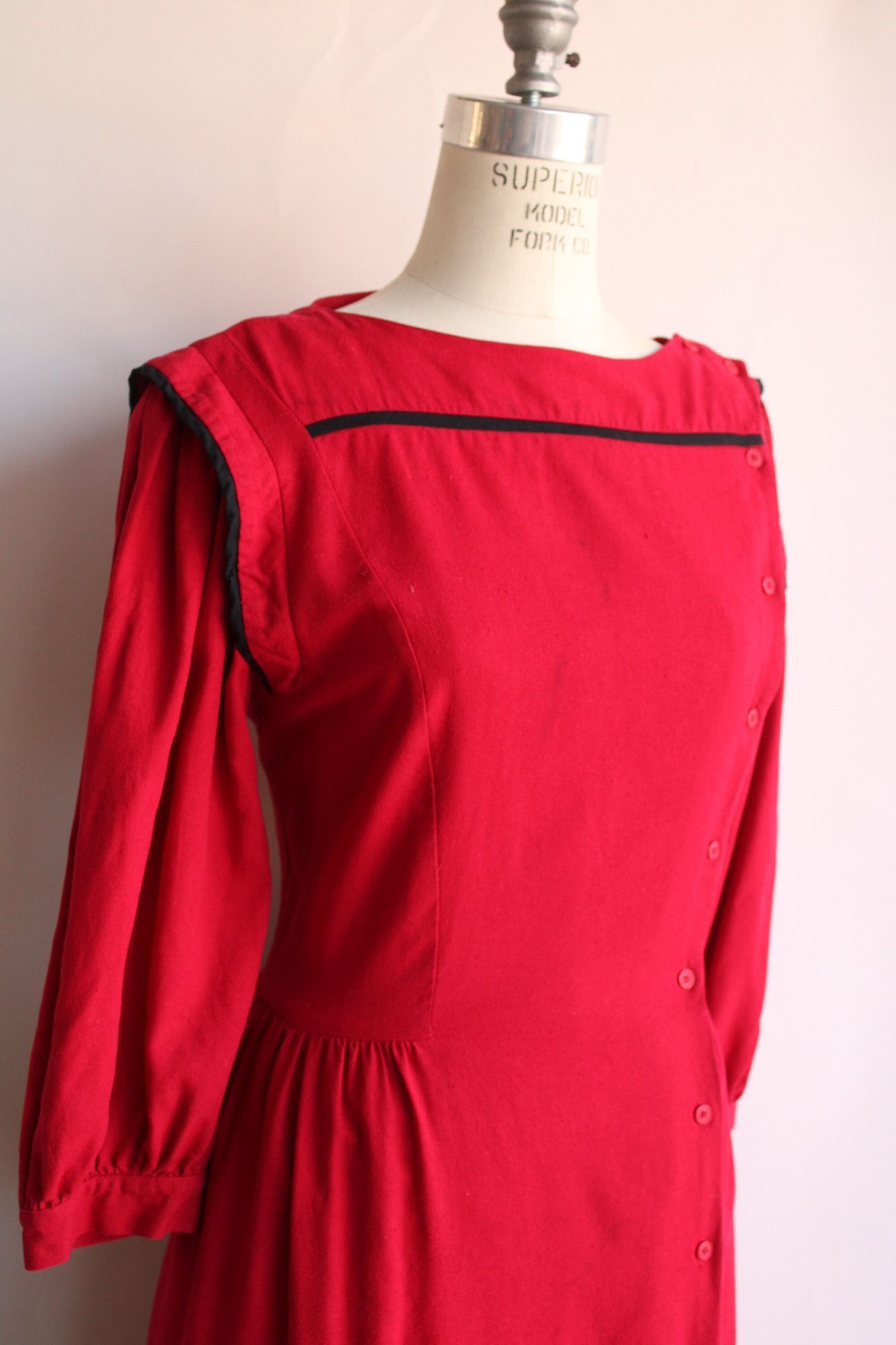 Vintage Vintage 1980s Dress, Joanie Char Red Silk Shirtwaist with Bl Size XL / US 12-14 / IT 48-50 - 4 Thumbnail