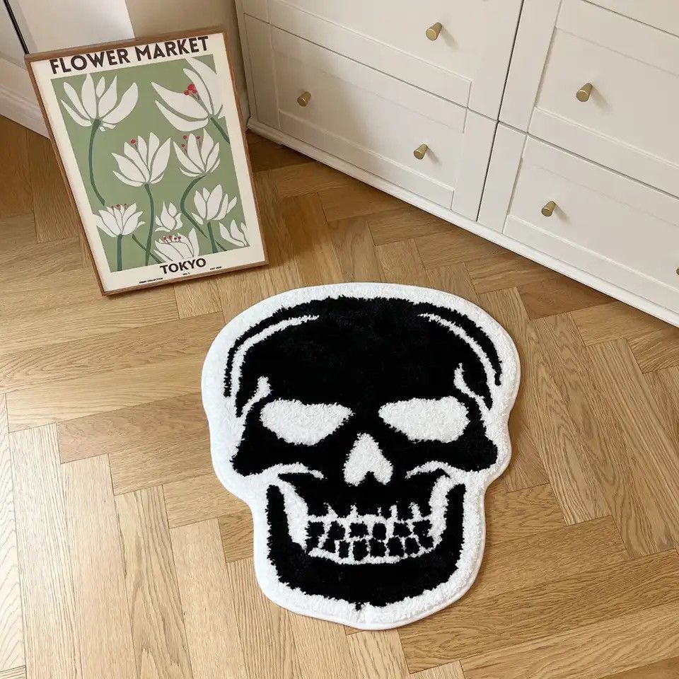 Vintage Skull Bath Mat Tufted Rug Gothic Size ONE SIZE - 2 Thumbnail