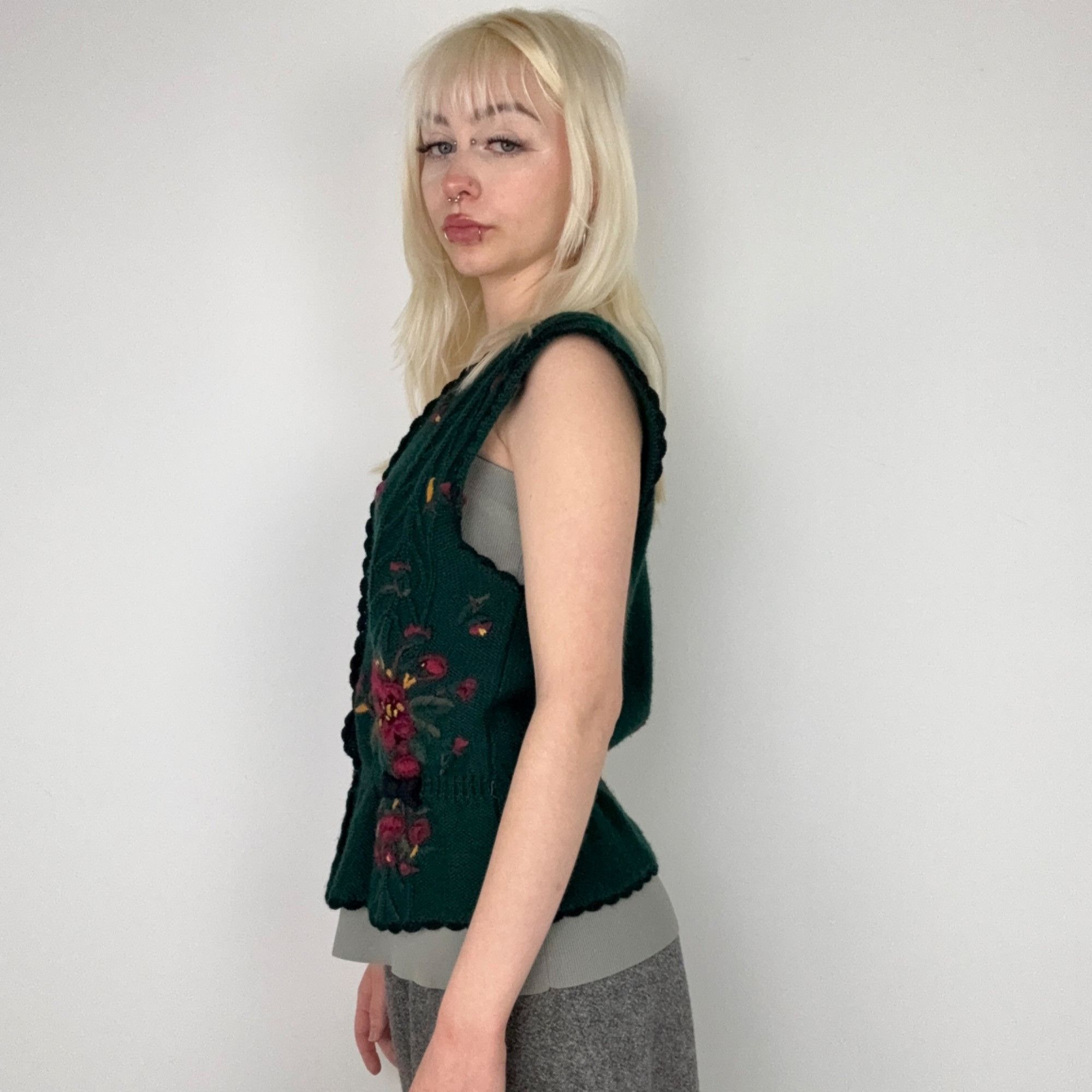 Vintage M - Vintage 80s Wool Green Embroidered Cardigan Size M / US 6-8 / IT 42-44 - 2 Thumbnail