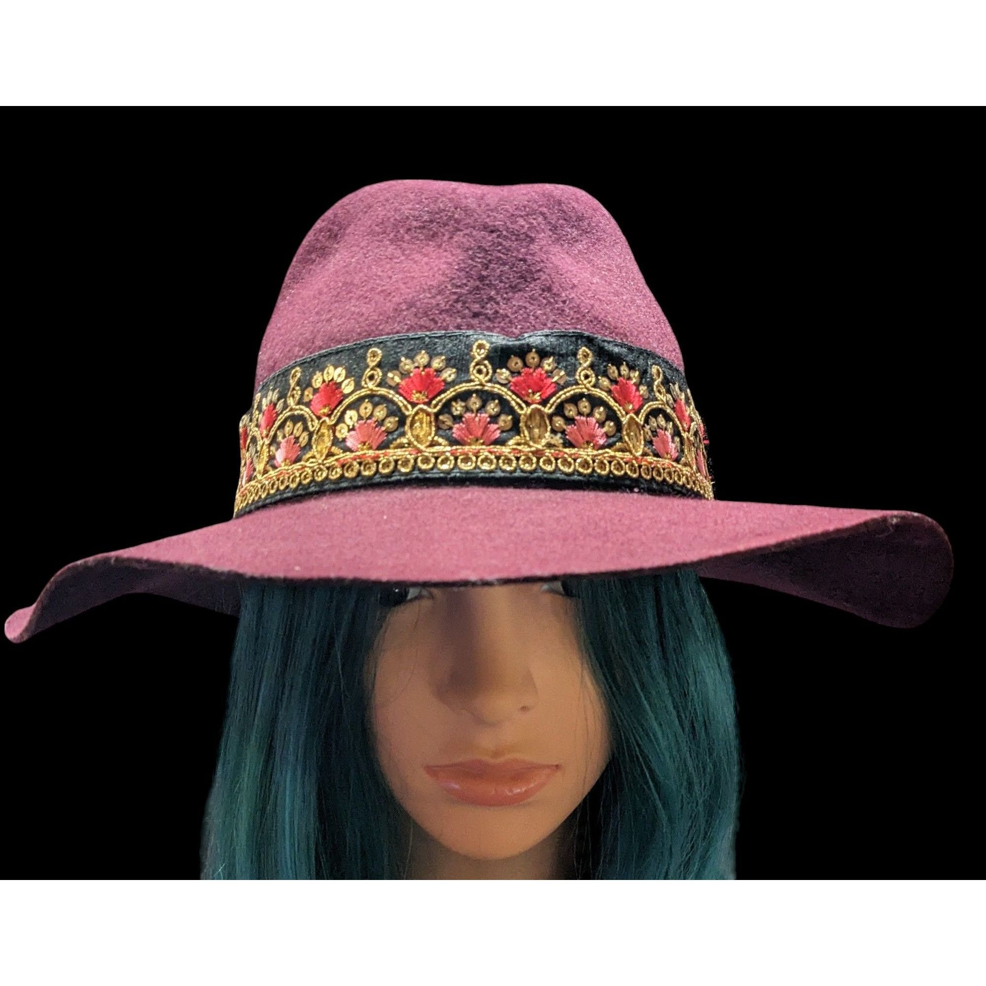 Other Maradji Burgundy Wool Felt Gold Floral Victor Hat Size ONE SIZE - 1 Thumbnail