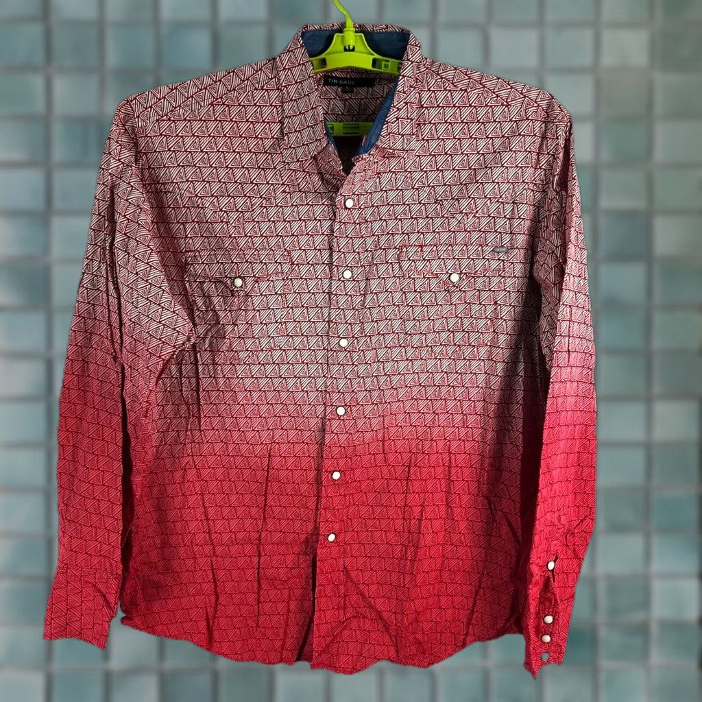 Vintage Tin Haul Button Up Shirt Men’s Size L Red Geometric Pearl Snap Shirt Mens L Red Geometric Western Cowboy Size US L / EU 52-54 / 3 - 1 Thumbnail