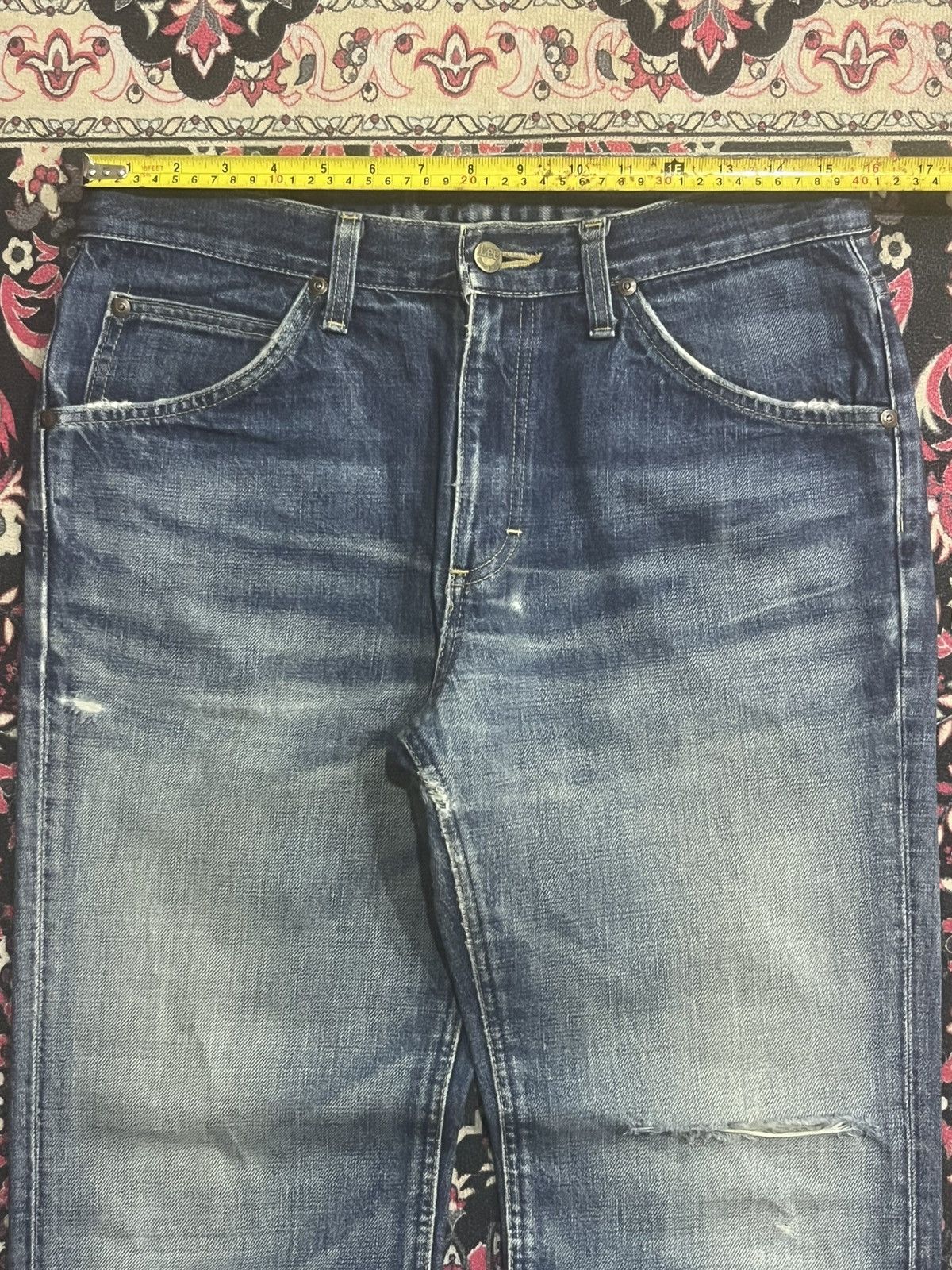 Lee Vintage Lee Riders Sanforized Faded Blue Ripped Flare Jeans Size US 31 - 14 Thumbnail
