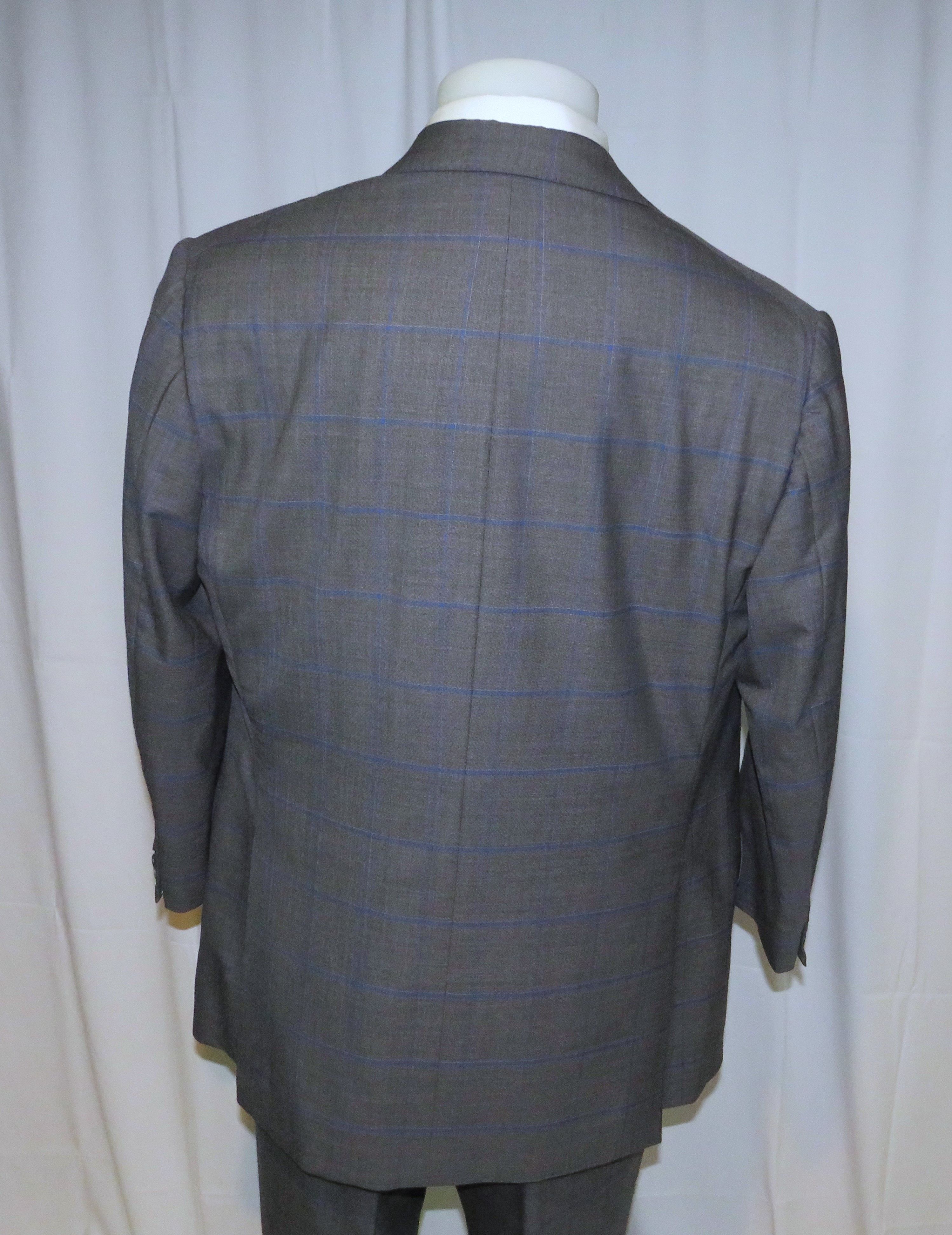 Alan Flusser Custom Made Gray Windowpane Two Button Suit 42L Size 42L - 13 Thumbnail