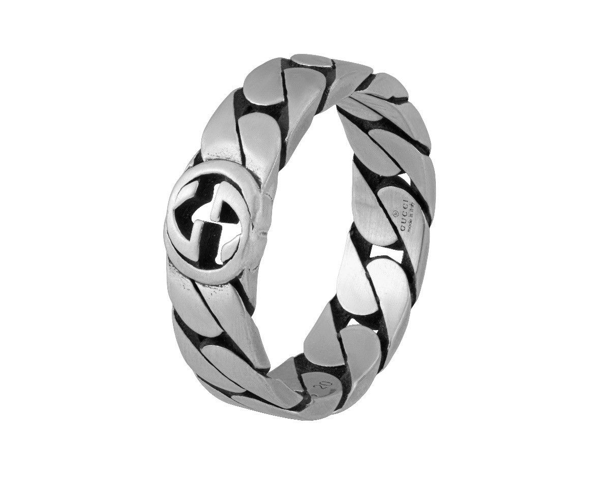 Gucci Gucci Wide Ring w Interlocking G Sterling Silver Chain AG925 Size ONE SIZE - 1 Thumbnail