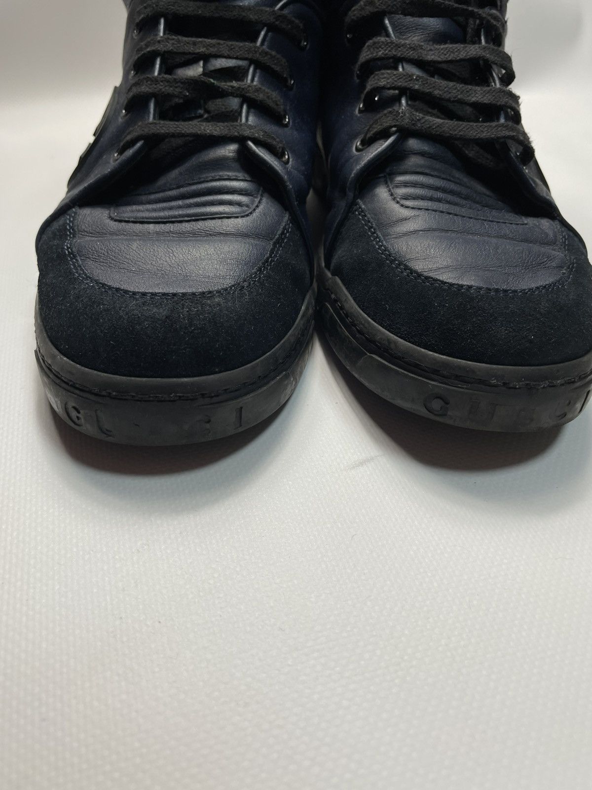Gucci Gucci Navy Blue Leather Suede Interlocking High-Top Sneakers Size US 9 / EU 42 - 5 Thumbnail