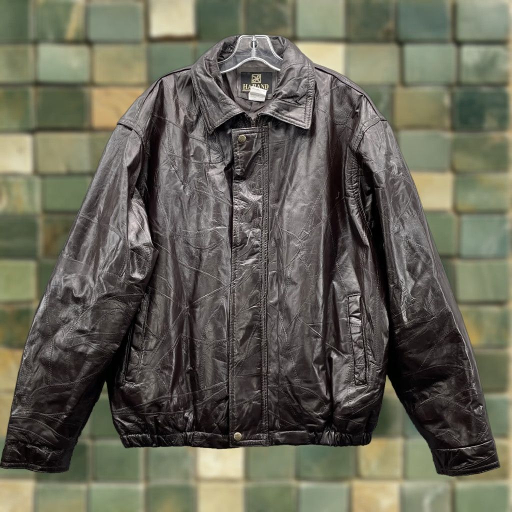 Haband Haband Genuine Leather Jacket Mens XL Brown Coat Moto Biker Punk Rock Bomber 90s Jacket Mens XL Brown Haband Leather Jacket Size US XL / EU 56 / 4 - 1 Thumbnail