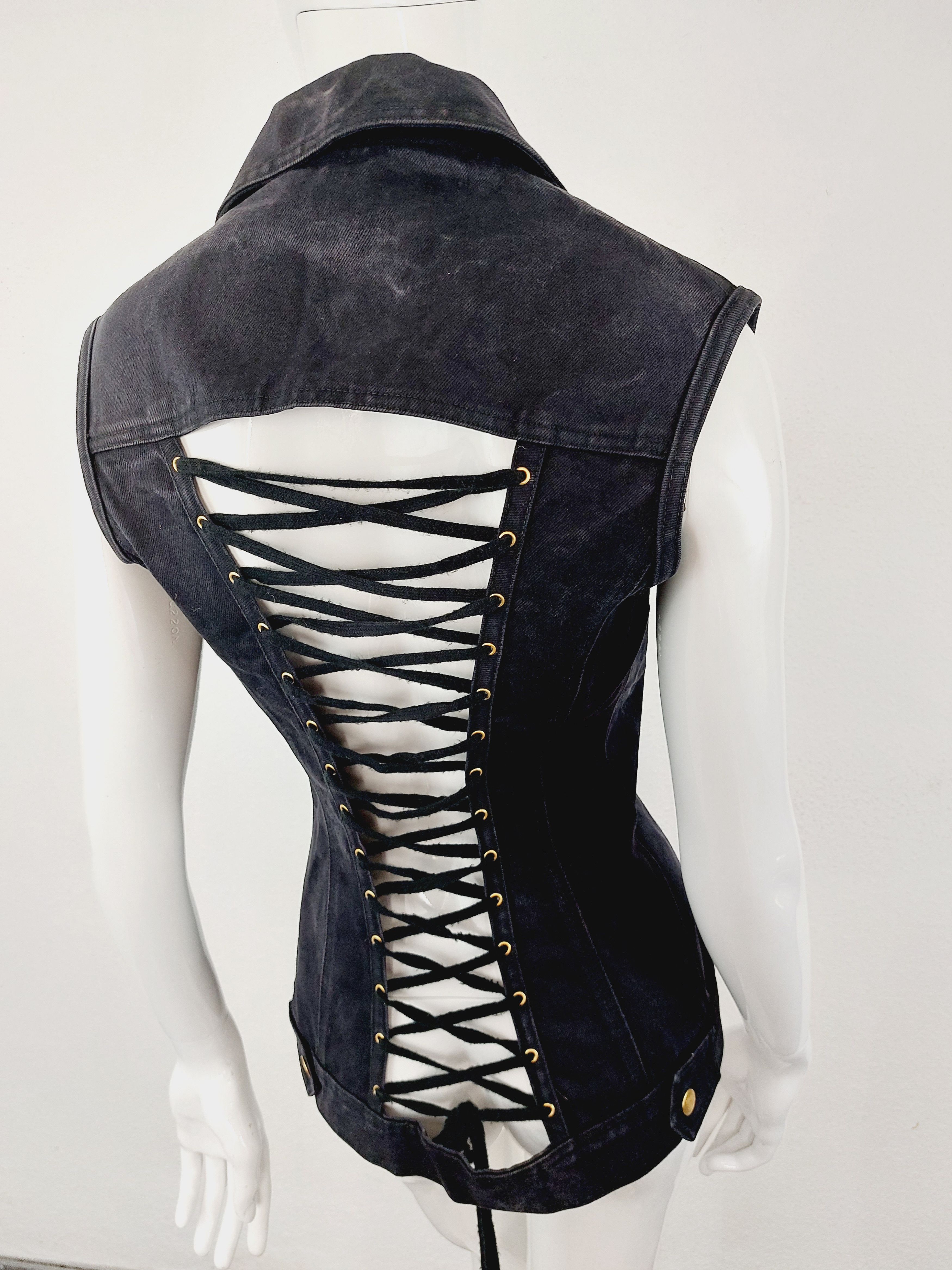 Jean Paul Gaultier Lace Up Coset Denim Vest Top Corset