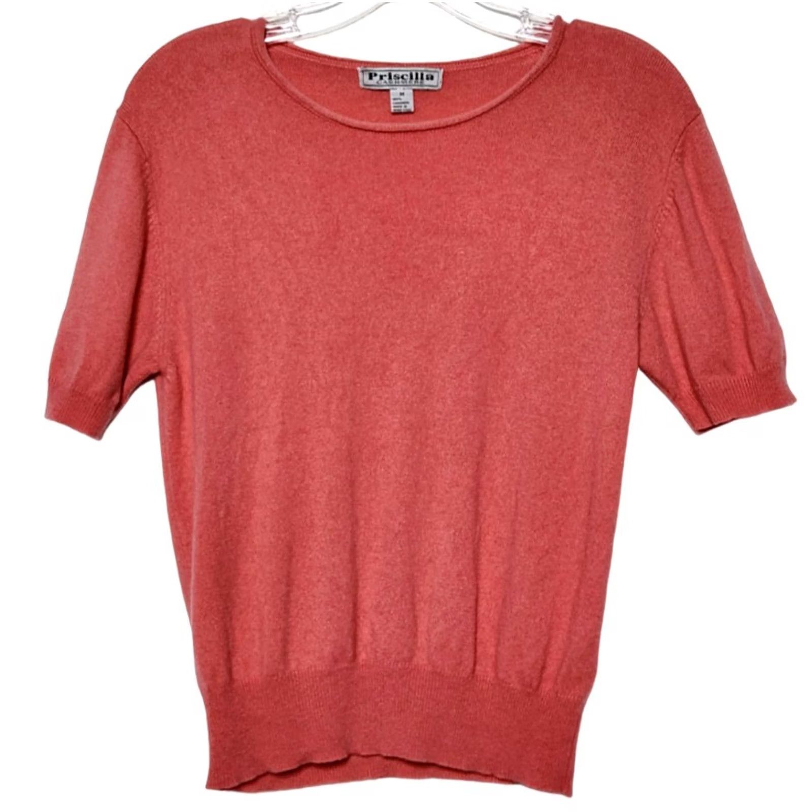 Vintage Priscilla Womens M 100% Cashmere Sweater Pullover Short Sleeve Coral Size M / US 6-8 / IT 42-44 - 2 Thumbnail