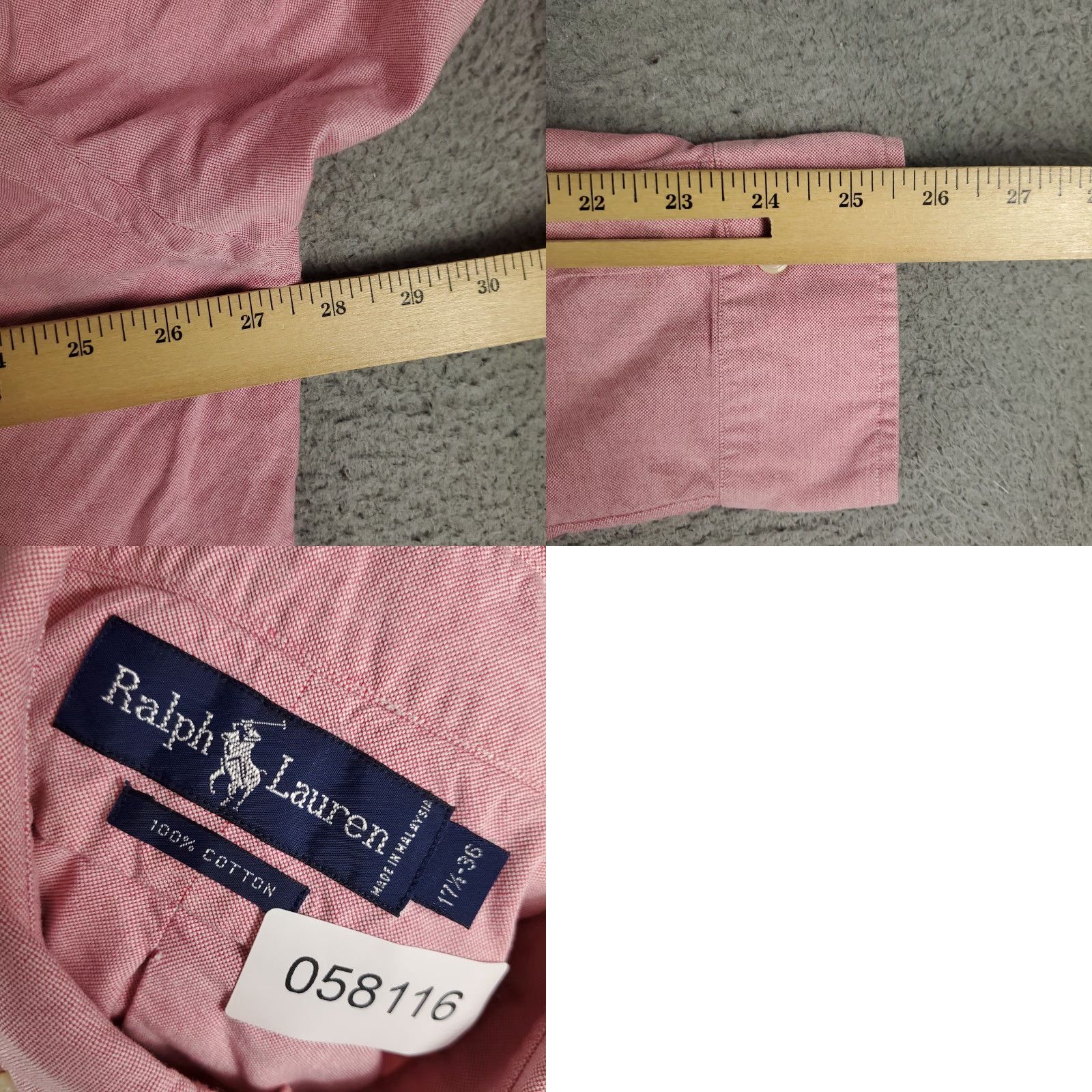 Ralph Lauren VINTAGE Ralph Lauren Shirt Mens Size 17.5 Red Pony Dress Button Up Long Sleeve - 100% Cotton, Button-Down Collar, Classic/Preppy, Mens Size 46R - 8 Thumbnail
