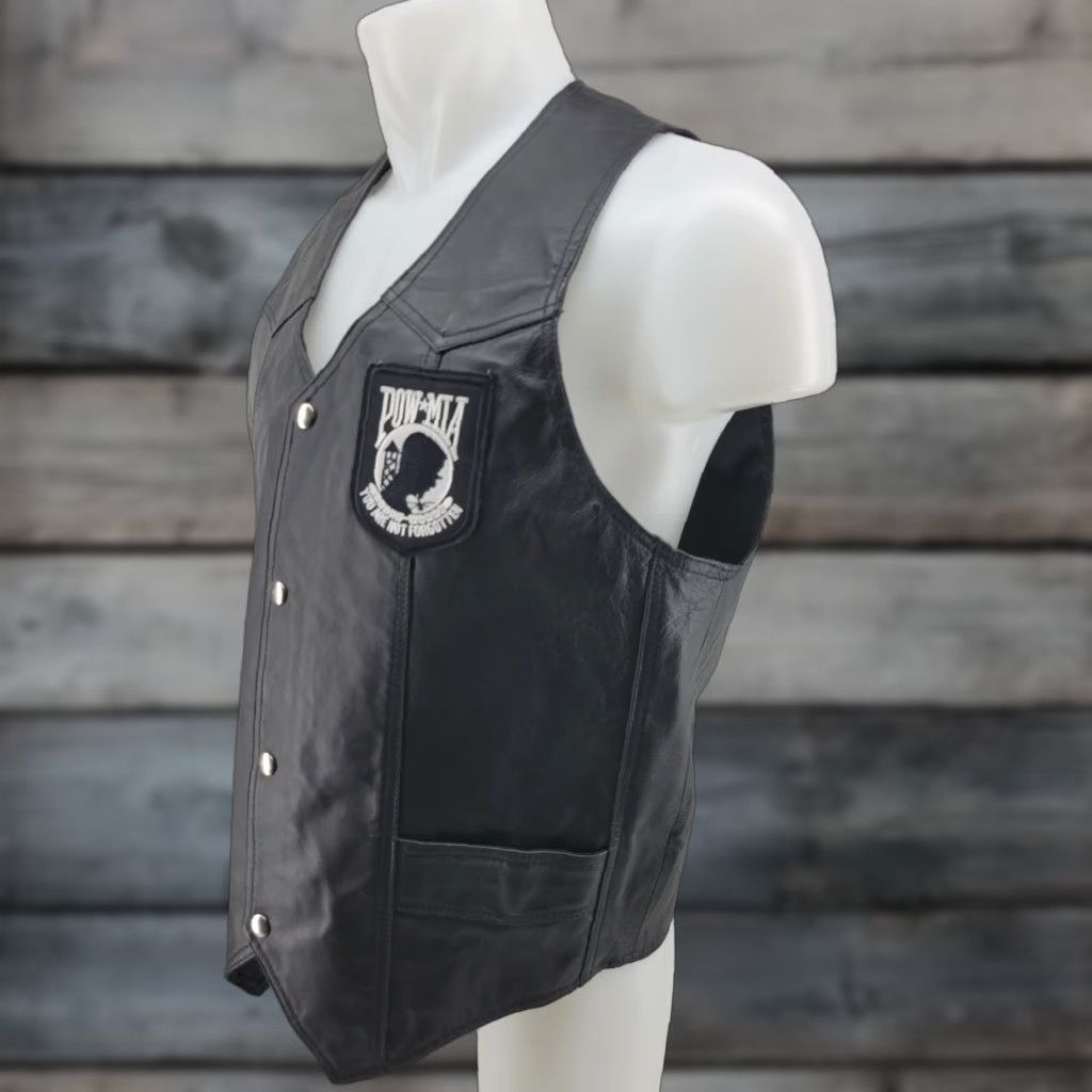 Vintage VINTAGE Oscar Piel POW MIA Leather Vest Black Medium Men Vest Size US M / EU 48-50 / 2 - 1 Thumbnail