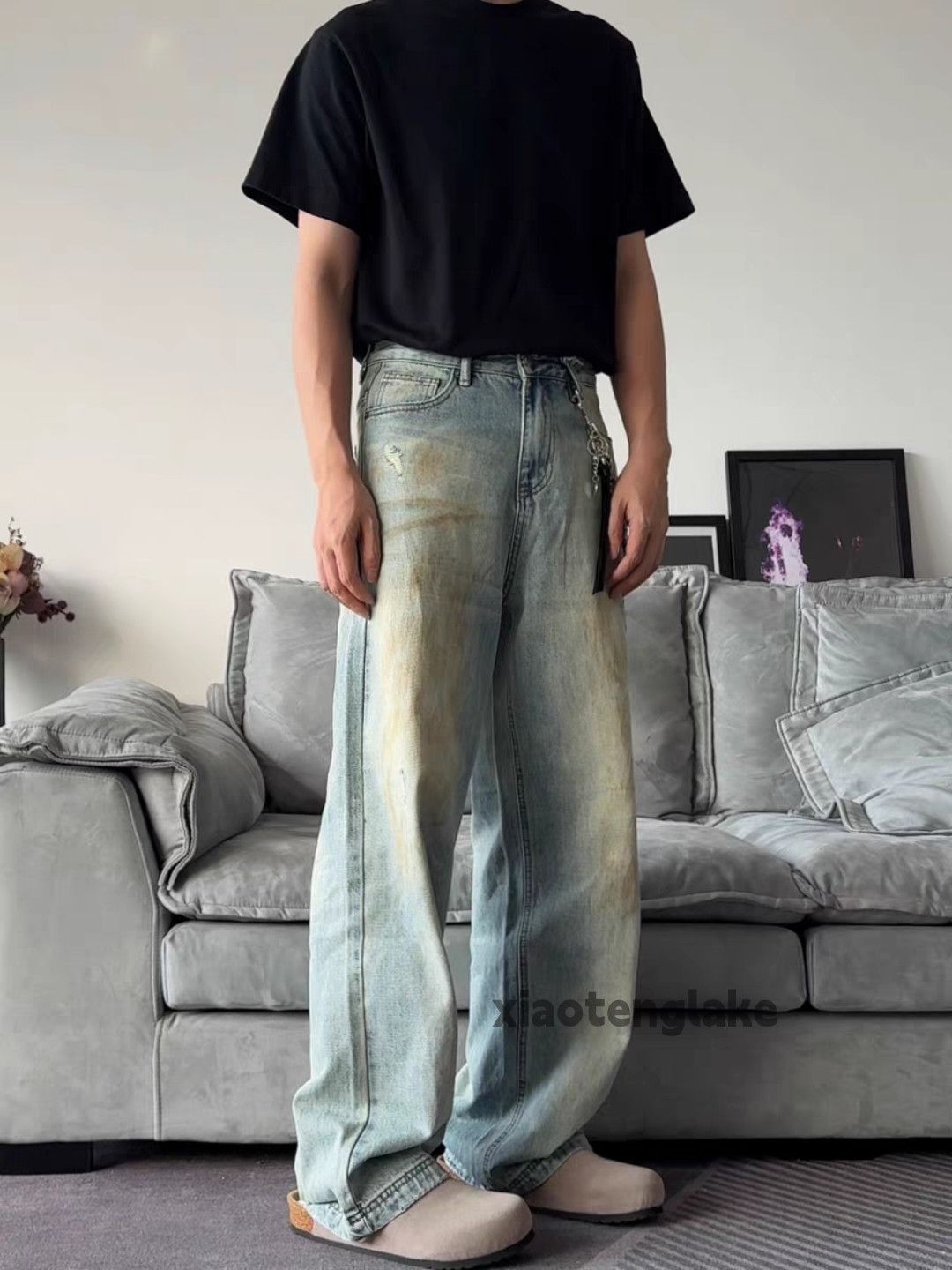 Jean × Vintage washed faded rusty stain paint loose baggy jeans Size US 33 - 7 Thumbnail
