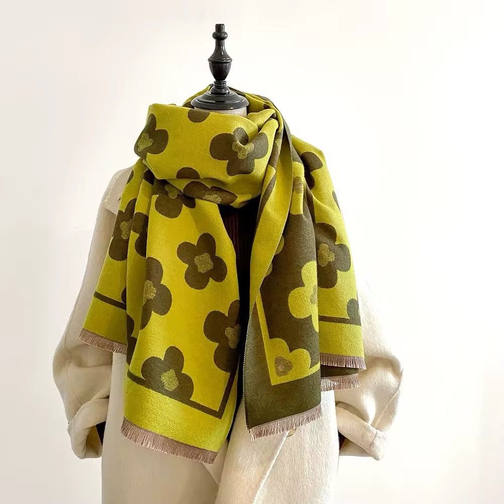 Japanese Brand × Vintage Scarf Luxury Double Sided Cashmere Feel Flower Warm Shawl Size ONE SIZE - 2 Thumbnail