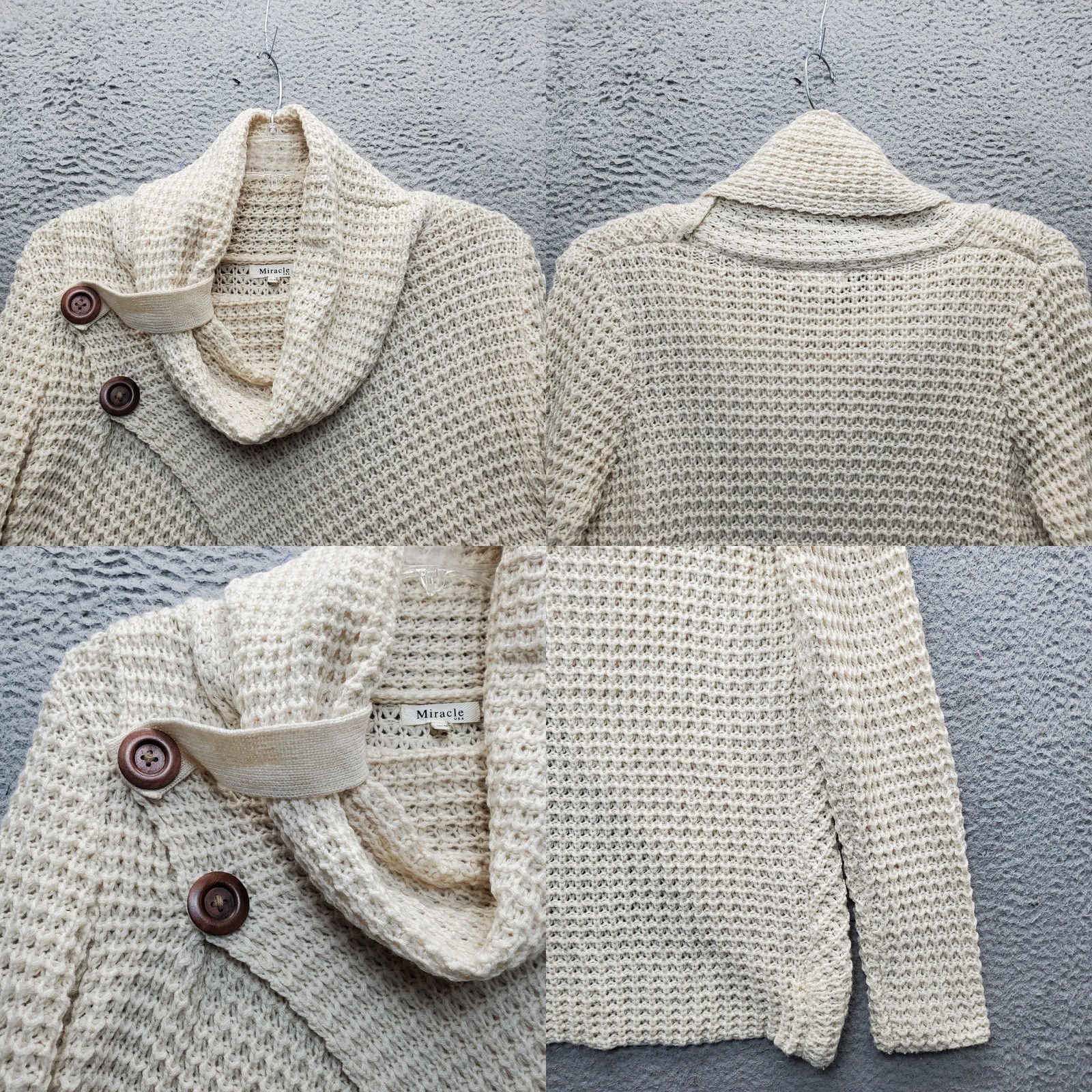 Vintage Miracle Cardigan Sweater Women S/M Tan Waffle Knit Cowl Neck Wrap Front Pullover Size S / US 4 / IT 40 - 8 Thumbnail