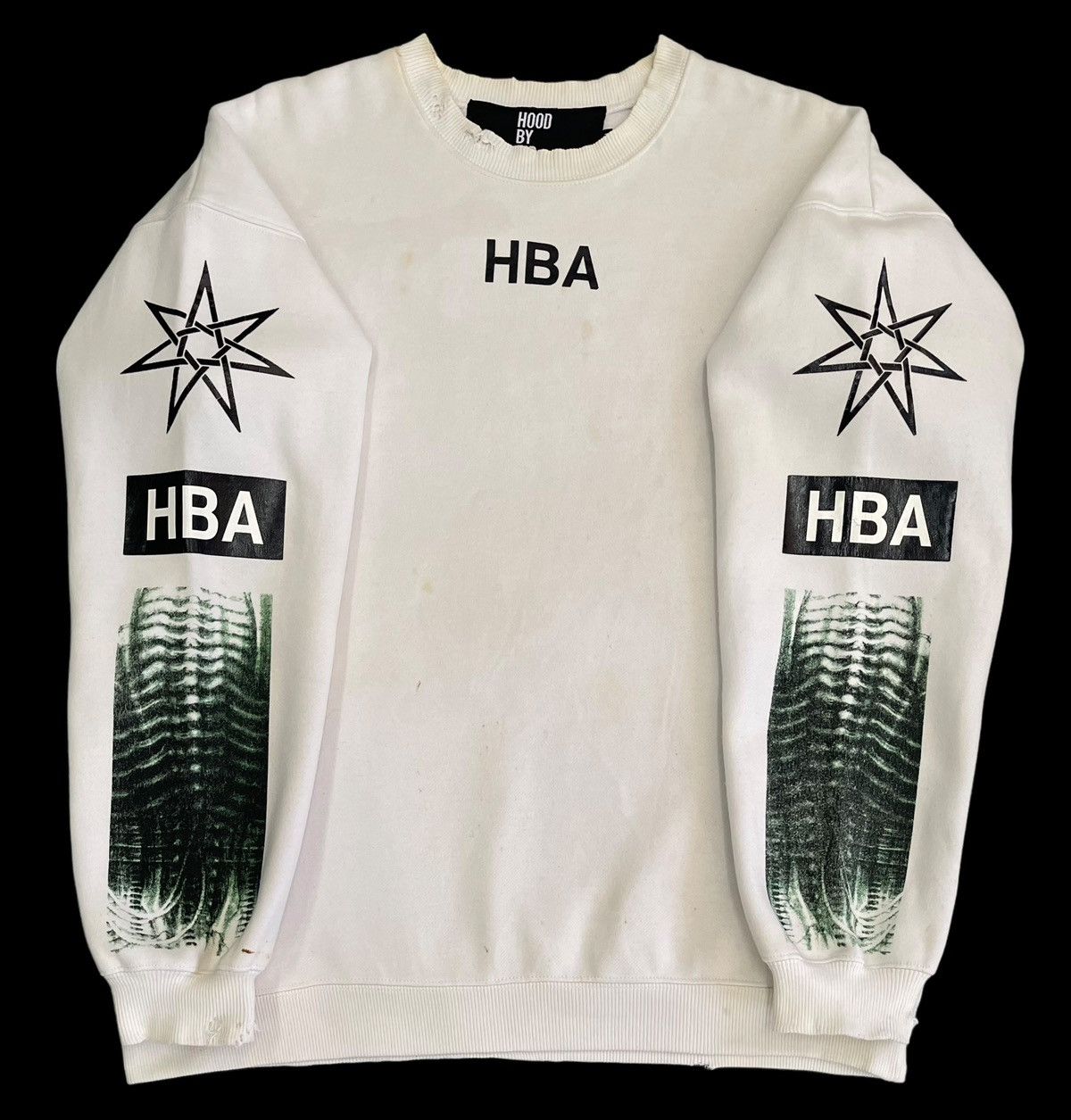 image of Anonymous Club x Hood By Air Distressed HBA Shayne Oliver Hr Giger Alien Sweatshirt in White (Size 
