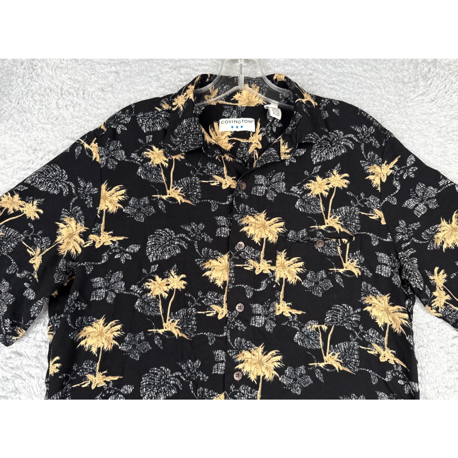 Vintage Covington Shirt Men Medium Black Beige Palm Tree 100% Rayon Button Up Hawaiian Vintage No Size US M / EU 48-50 / 2 - 4 Thumbnail