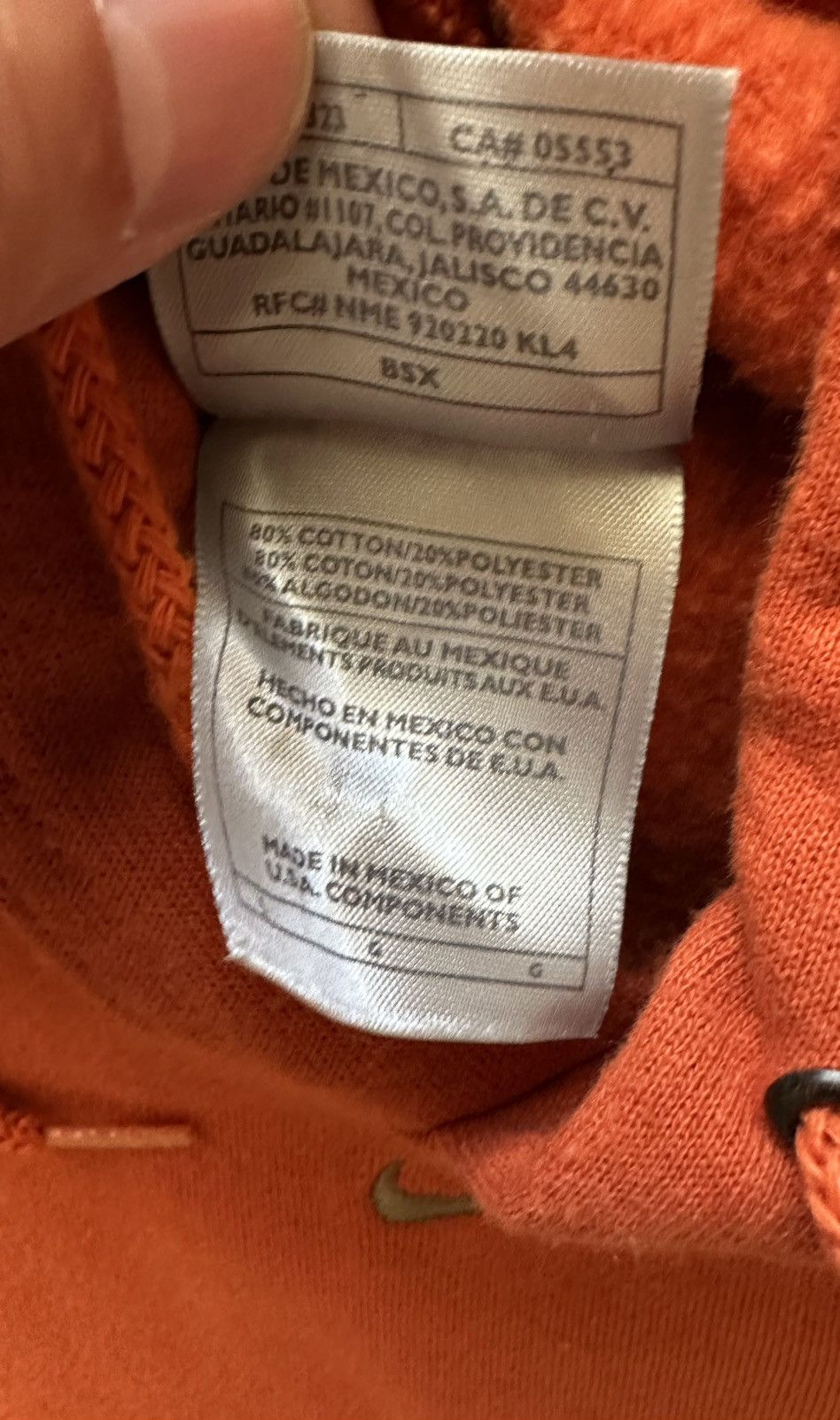 Nike × Vintage Vintage 90s/Y2k Nike Orange Center Swoosh Hoodie Size Large Size US L / EU 52-54 / 3 - 6 Thumbnail