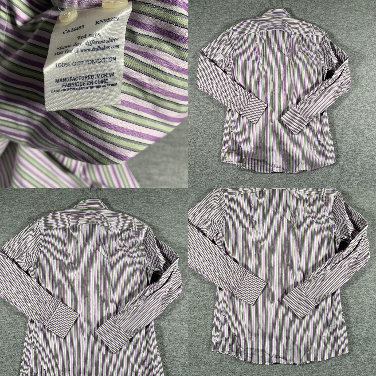 Ted Baker Ted Baker Endurance Dress Shirt Mens 15.5 Purple Striped Long Sleeve Cotton Size 42R - 8 Thumbnail