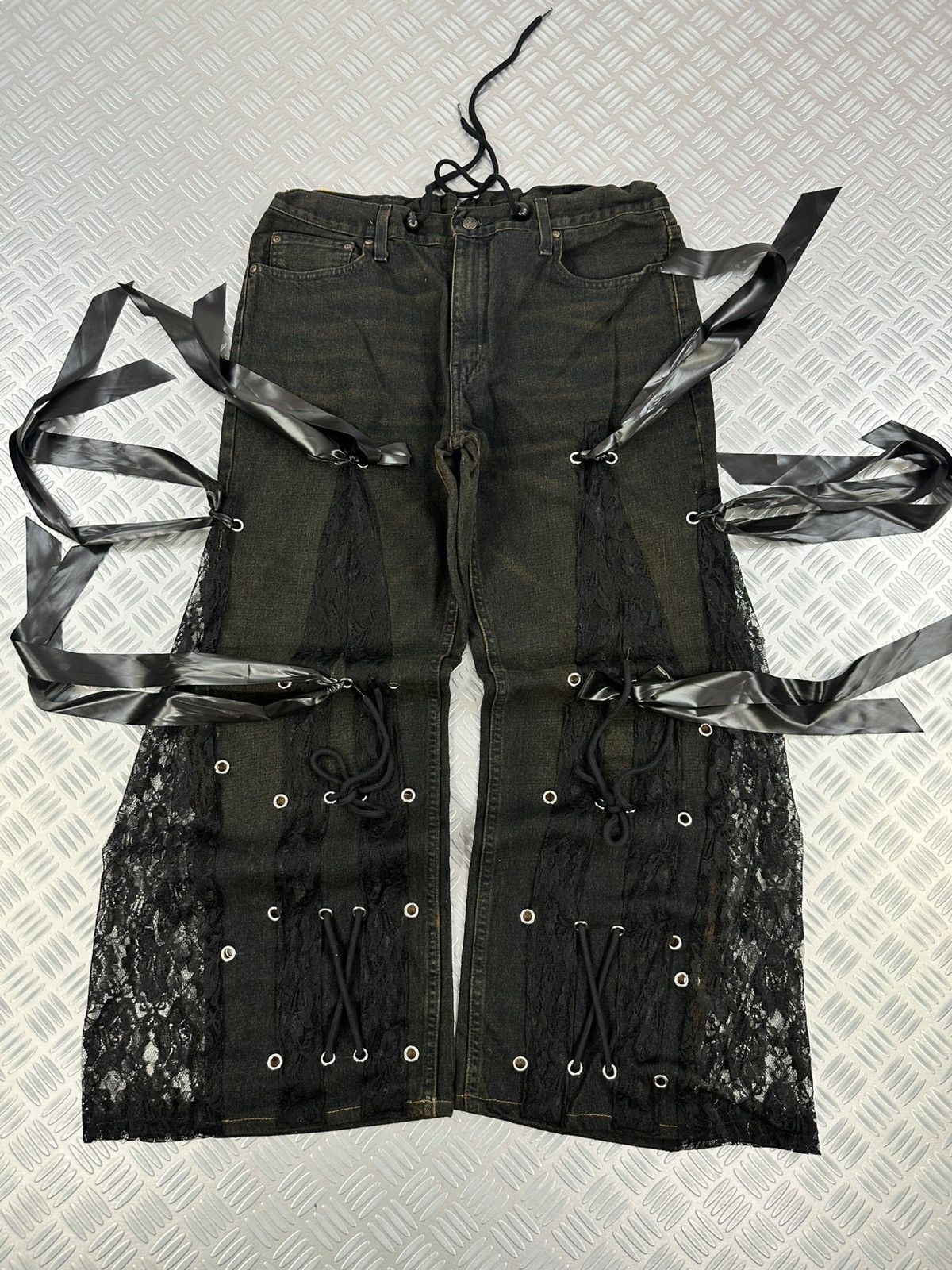 Handmade × If Six Was Nine × JNCO Handmade flared jeans coquette emo style Size 27" / US 4 / IT 40 - 2 Thumbnail