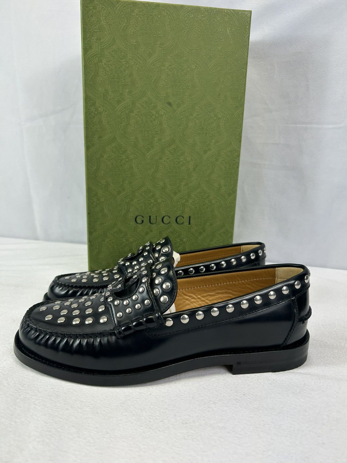 Gucci GUCCI Studded Interlocking G Leather Loafers Size US 8 / EU 41 - 1 Thumbnail