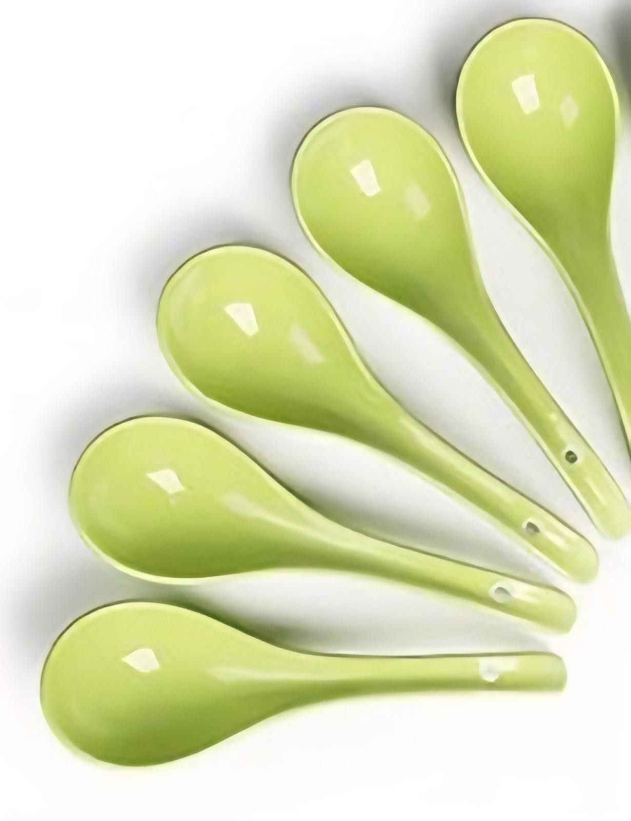 Other 5-Pack Ceramic Japanese Soup Spoons Set Olive Green Size ONE SIZE - 1 Thumbnail