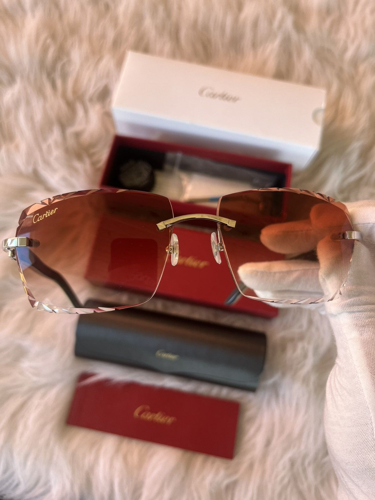 Cartier Cartier Buffalo Horn Platinum Diamond Cut Frames Sunglasses Size ONE SIZE - 4 Thumbnail