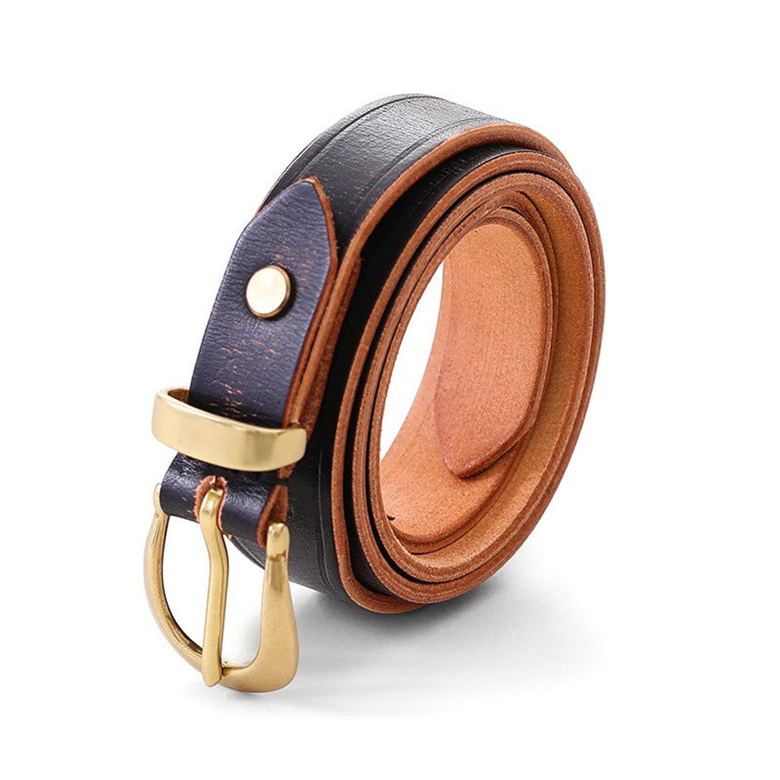 Leather × Vintage Vintage Leather Belt – Brass Single Prong, Workwear Style Size ONE SIZE - 2 Thumbnail