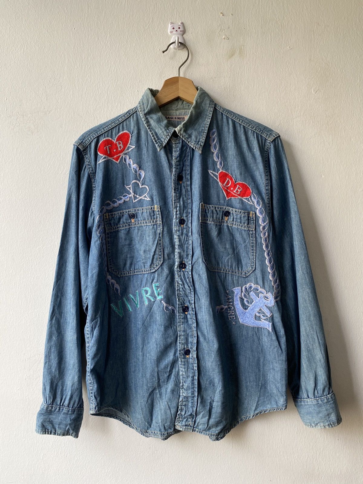 Indigo × Japanese Brand × Kapital Vintage 90s Japan Made In Indigo Spellout Design Shirt Size US M / EU 48-50 / 2 - 3 Thumbnail