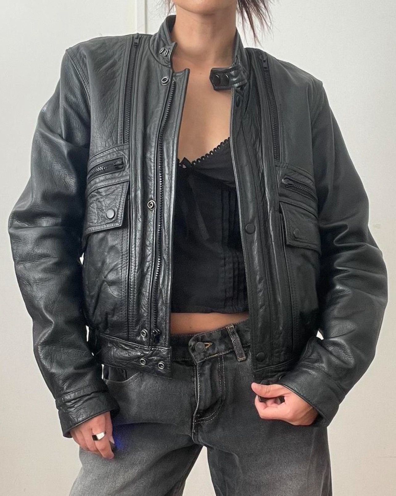 Vintage Utility leather bomber jacket Size S / US 4 / IT 40 - 1 Thumbnail