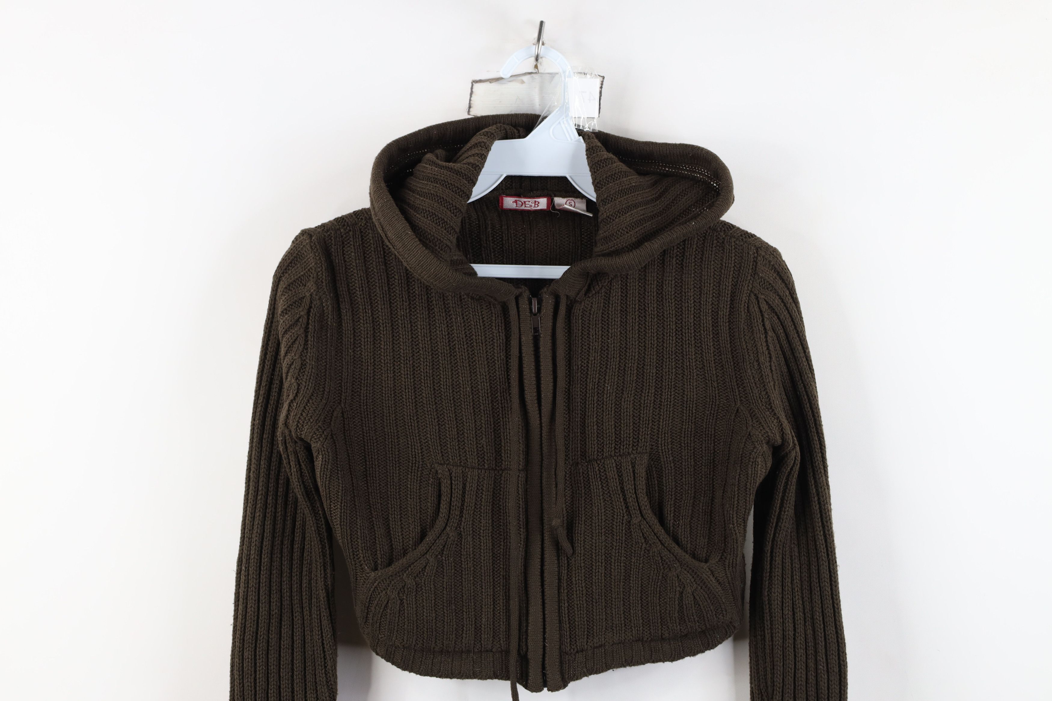 Vintage Vintage 90s Y2K Babydoll Cropped Ribbed Knit Hoodie Sweater Size S / US 4 / IT 40 - 2 Thumbnail