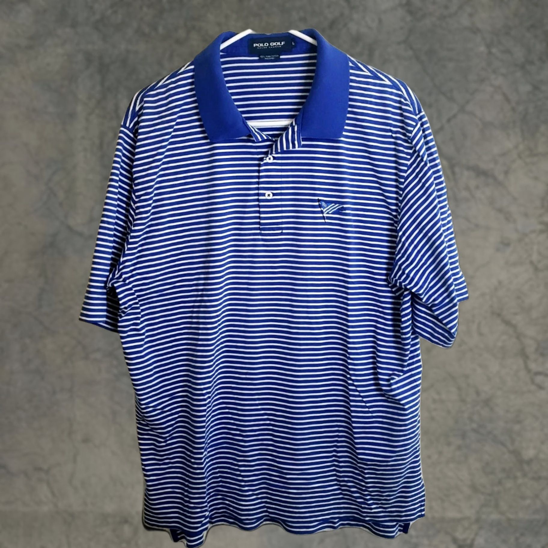 Ralph Lauren VINTAGE Polo Golf Ralph Lauren Pima Cotton Shirt Men's L Blue Stripe SS Flag Logo Size US L / EU 52-54 / 3 - 1 Thumbnail