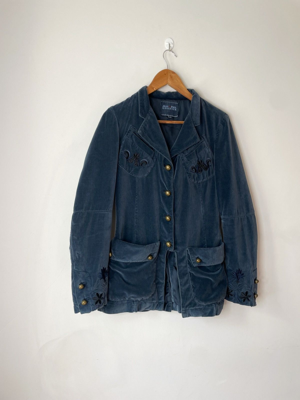 Jean Paul Gaultier Jean Paul Gaultier Velour Blue Flowers Gold Buttons Blazer Size M / US 6-8 / IT 42-44 - 2 Thumbnail