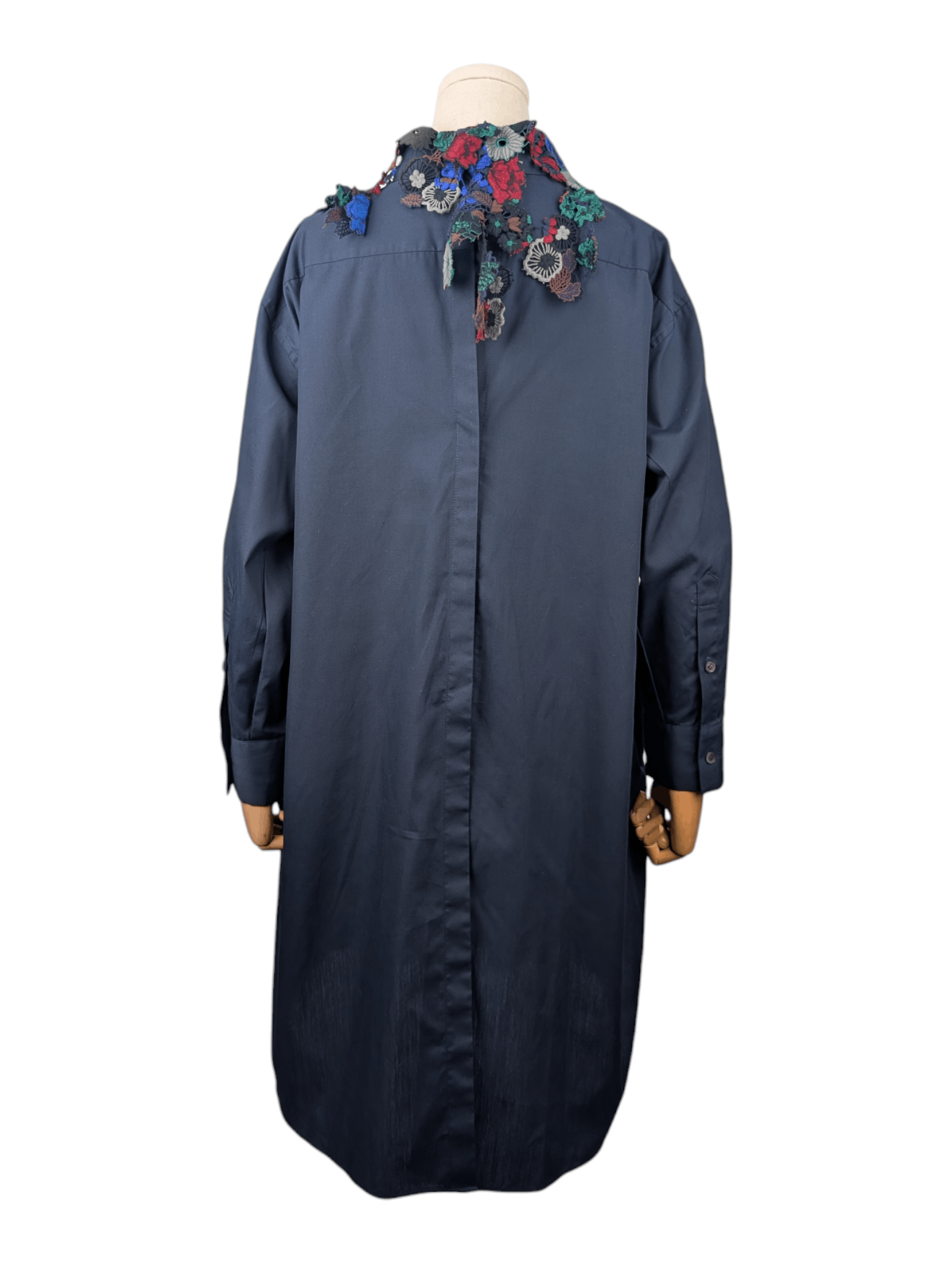 Sacai Sacai Navy Dress With Multi Color Cotton Floral Embroidery Size S / US 4 / IT 40 - 2 Thumbnail
