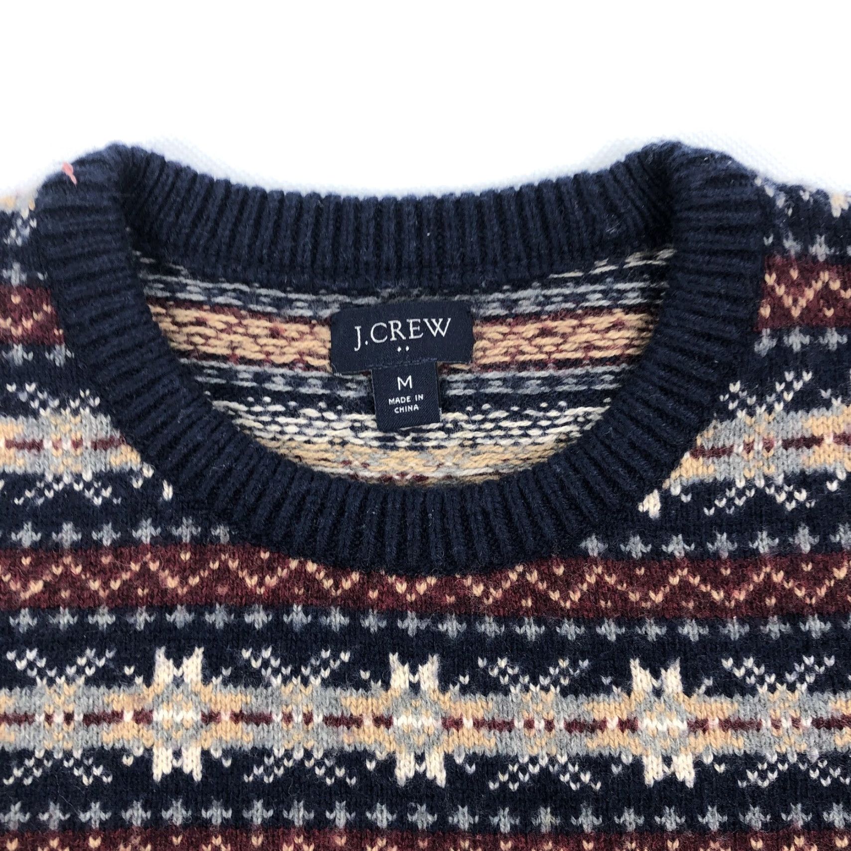 J.Crew J.CREW Men's M Fair Isle Wool Blend Crew Neck Sweater Navy Red Tan Knit Size US M / EU 48-50 / 2 - 2 Thumbnail