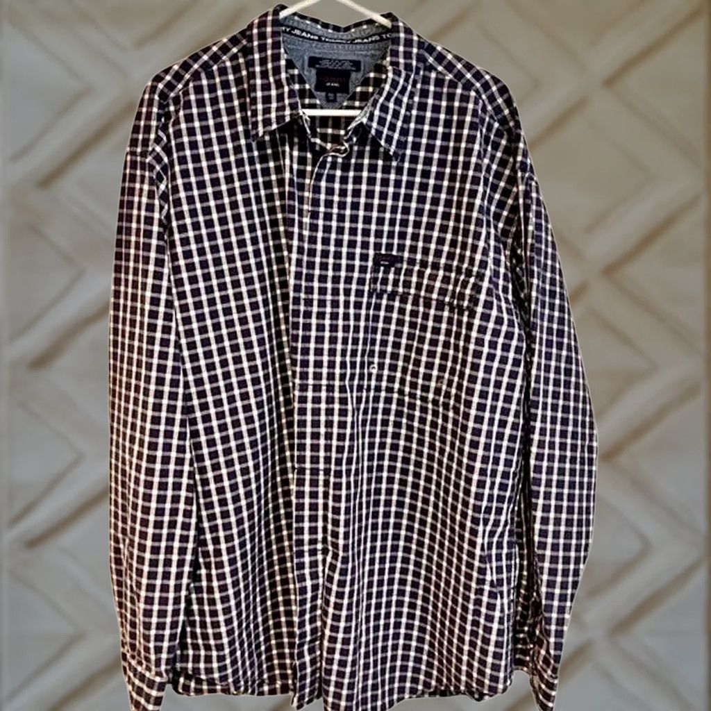 Tommy Hilfiger VINTAGE Tommy Jeans Shirt XXL Button-Up Check 90s Preppy Blue White Red Cotton Men's Size US XXL / EU 58 / 5 - 1 Thumbnail