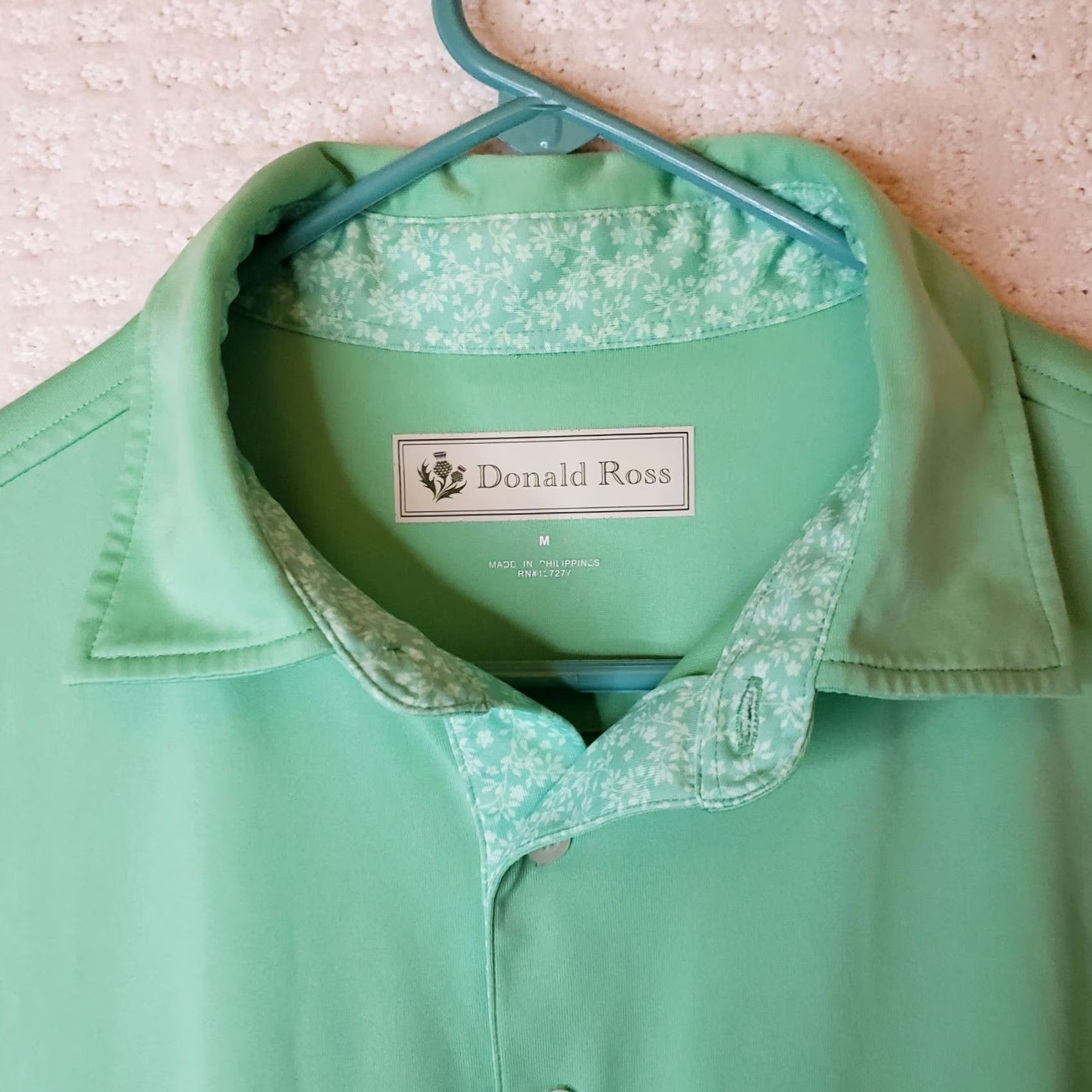Vintage Donald Ross Polo Shirt Men M Green Geometric Golf Short Sleeve Belfair Course Logo - New without Tags Size US M / EU 48-50 / 2 - 4 Thumbnail