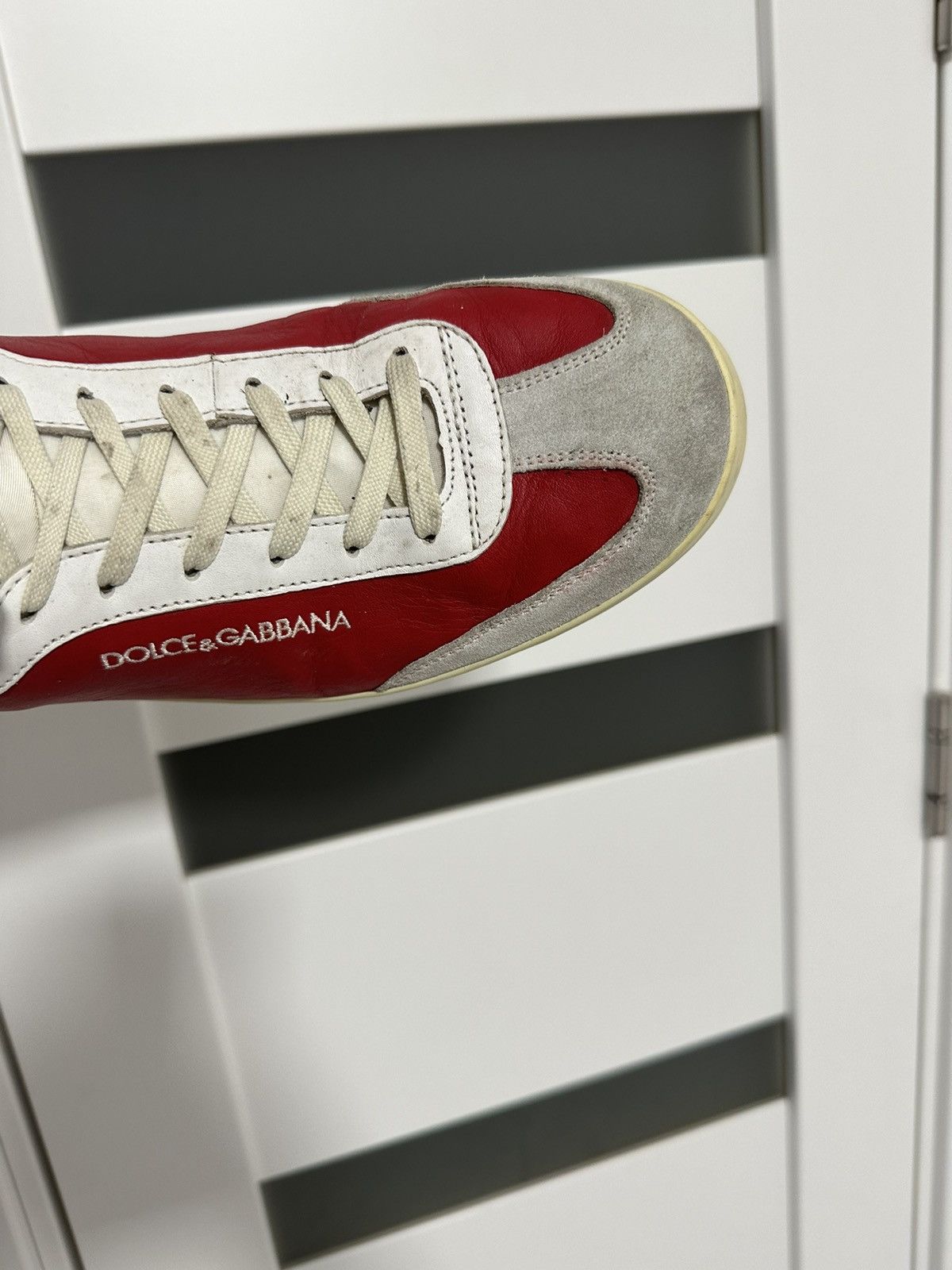 Dolce & Gabbana × Vintage Dolce Gabbana Leather Sneakers Hi Top Red White Vintage Size US 10 / EU 43 - 5 Thumbnail