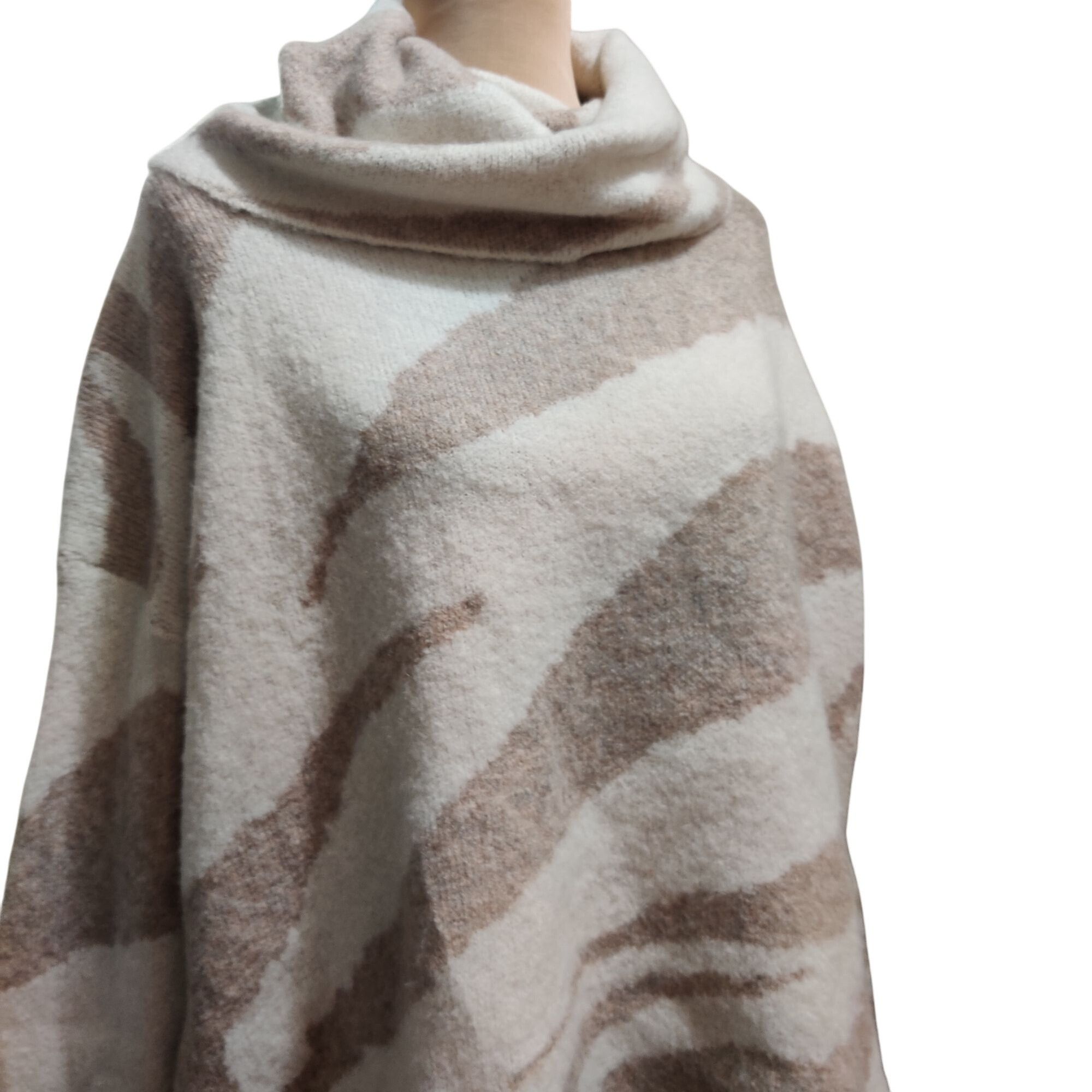 Debut Debut XS Beige Cream Zebra Print Oversized Cowl Neck Sweater Size XS / US 0-2 / IT 36-38 - 2 Thumbnail