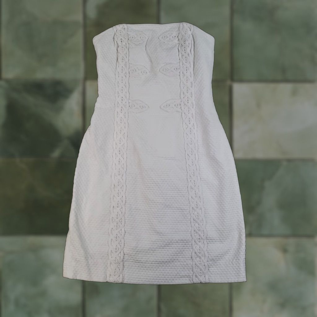 Lilly Pulitzer Lilly Pulitzer Dress Womens 0 White Strapless Textured Lace Trim Fitted Cotton Dress Size XS / US 0-2 / IT 36-38 - 1 Thumbnail