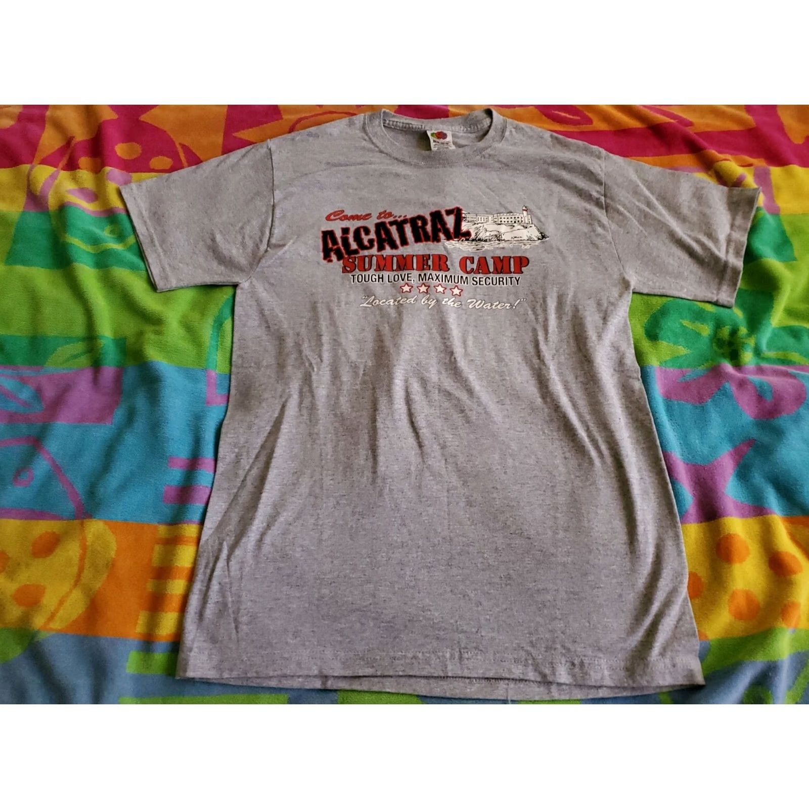 Fruit Of The Loom Fruit of the Loom Come To Alcatraz Summer Camp T-Shirt Unisex Adults M Gray Crew Neck Short Sleeve 100% Cotton Size US M / EU 48-50 / 2 - 2 Thumbnail