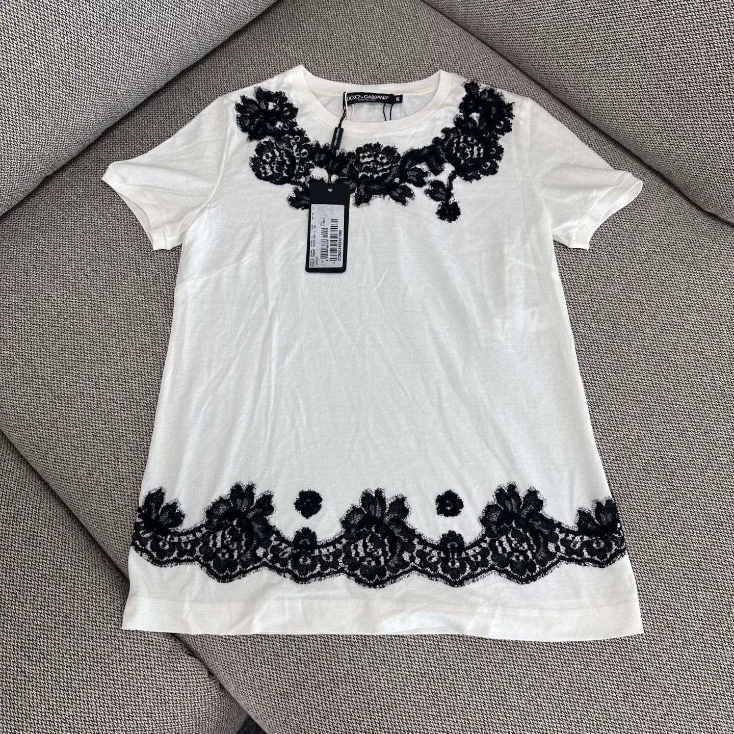 Dolce & Gabbana Dolce&Gabbana White Lace Trim Short Sleeve T-shirt Size S / US 4 / IT 40 - 1 Thumbnail
