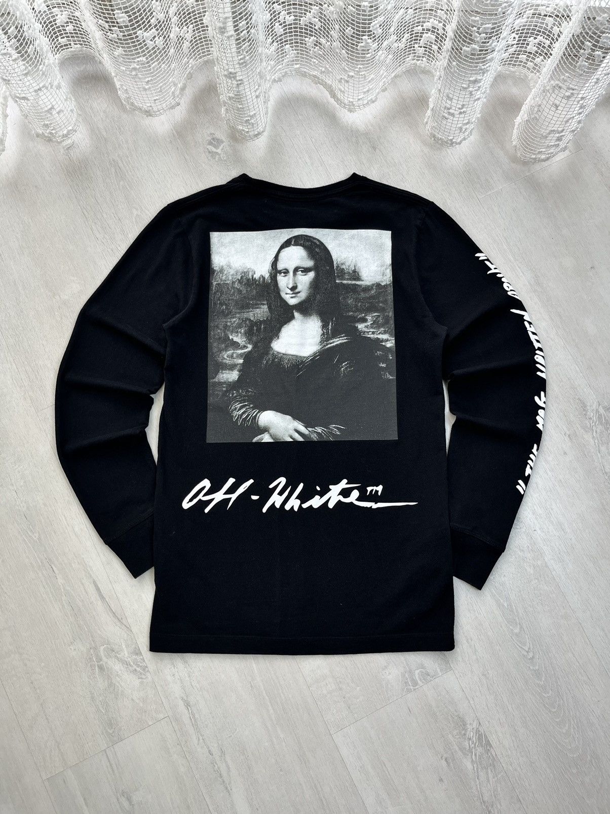 image of Hype x Hypebeast Off White Mona Lisa Long Sleeve Big Logo Art in Black, Men's (Size Small)