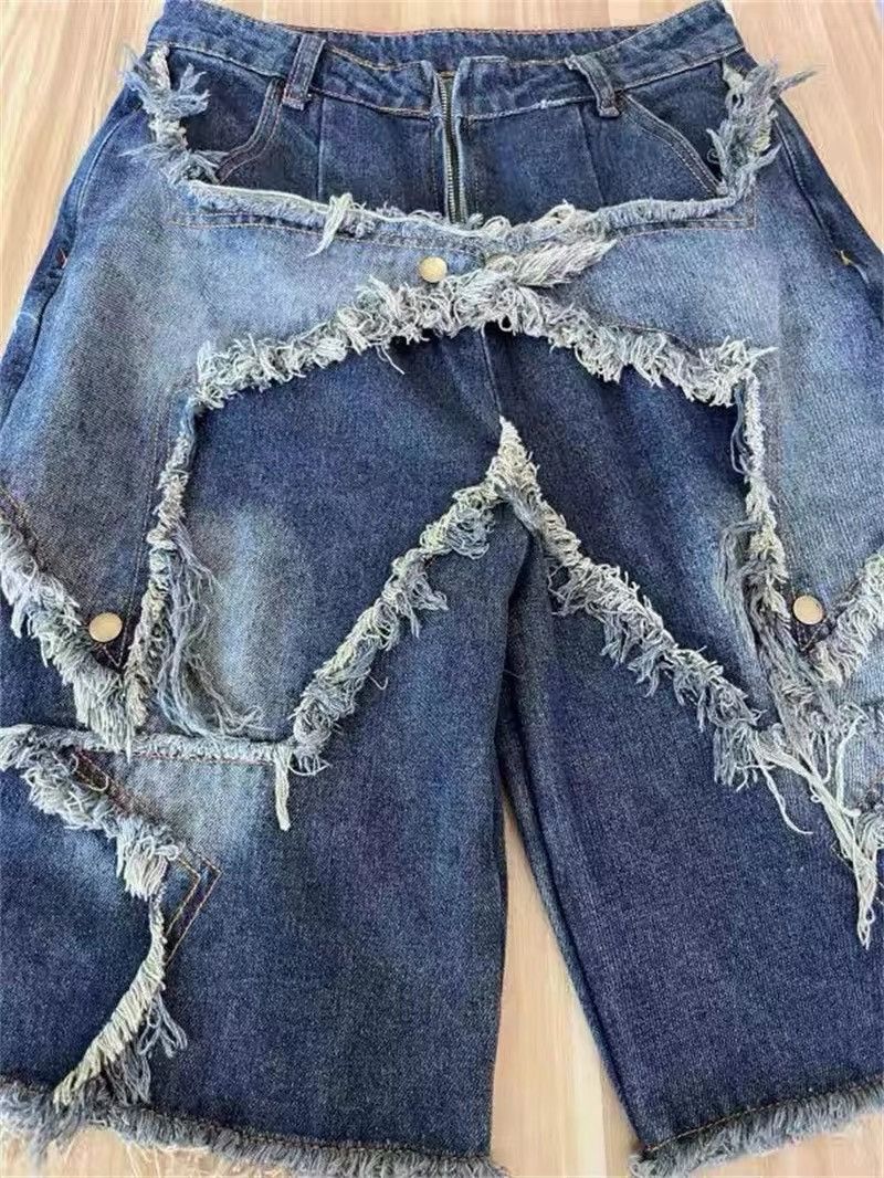 Japanese Brand retro star patch tassel denim short Size US 28 / EU 44 - 5 Thumbnail