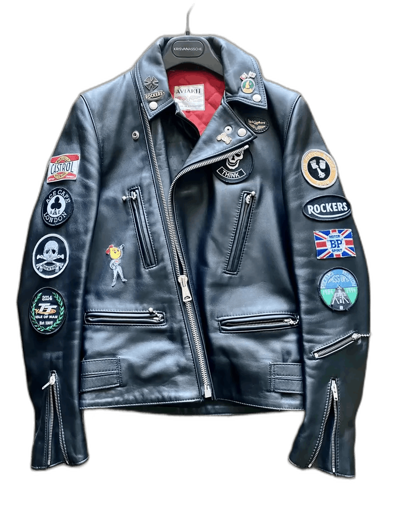 Schott Classic Black Leather Biker Jacket With Patches Shoes, Men's (Size 8)